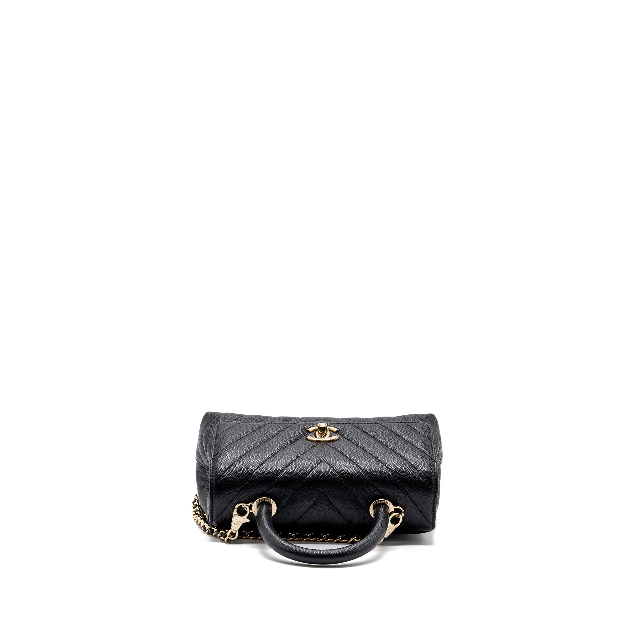 CHANEL SMALL COCO HANDLE CHEVRON CAVIAR BLACK LGHW