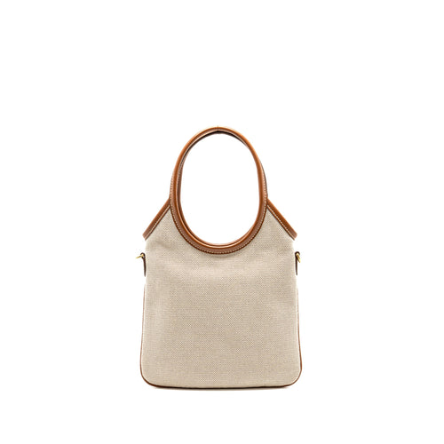 MIU MIU MINI IVY BAG CANVAS/LEATHER BEIGE/BRANDY GHW