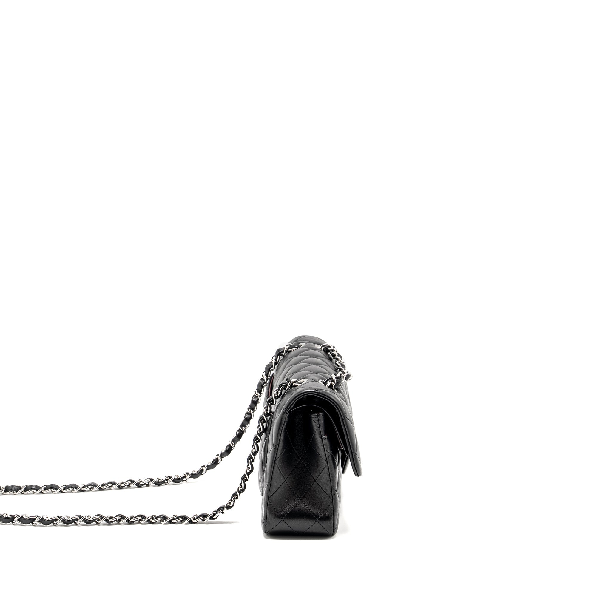 CHANEL SMALL CLASSIC DOUBLE FLAP BAG LAMBSKIN BLACK SHW (MICROCHIP)