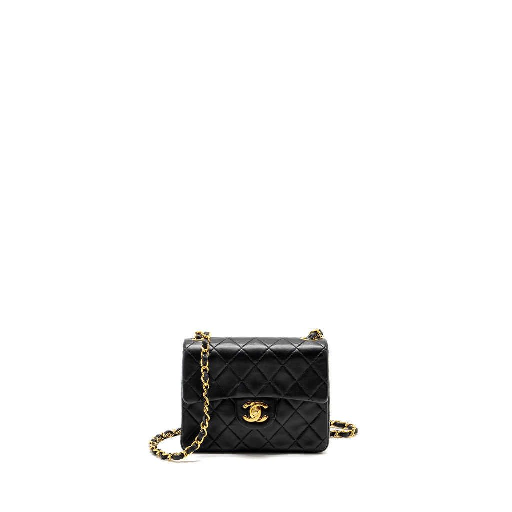 CHANEL VINTAGE MINI SQUARE FLAP BAG LAMBSKIN BLACK GHW