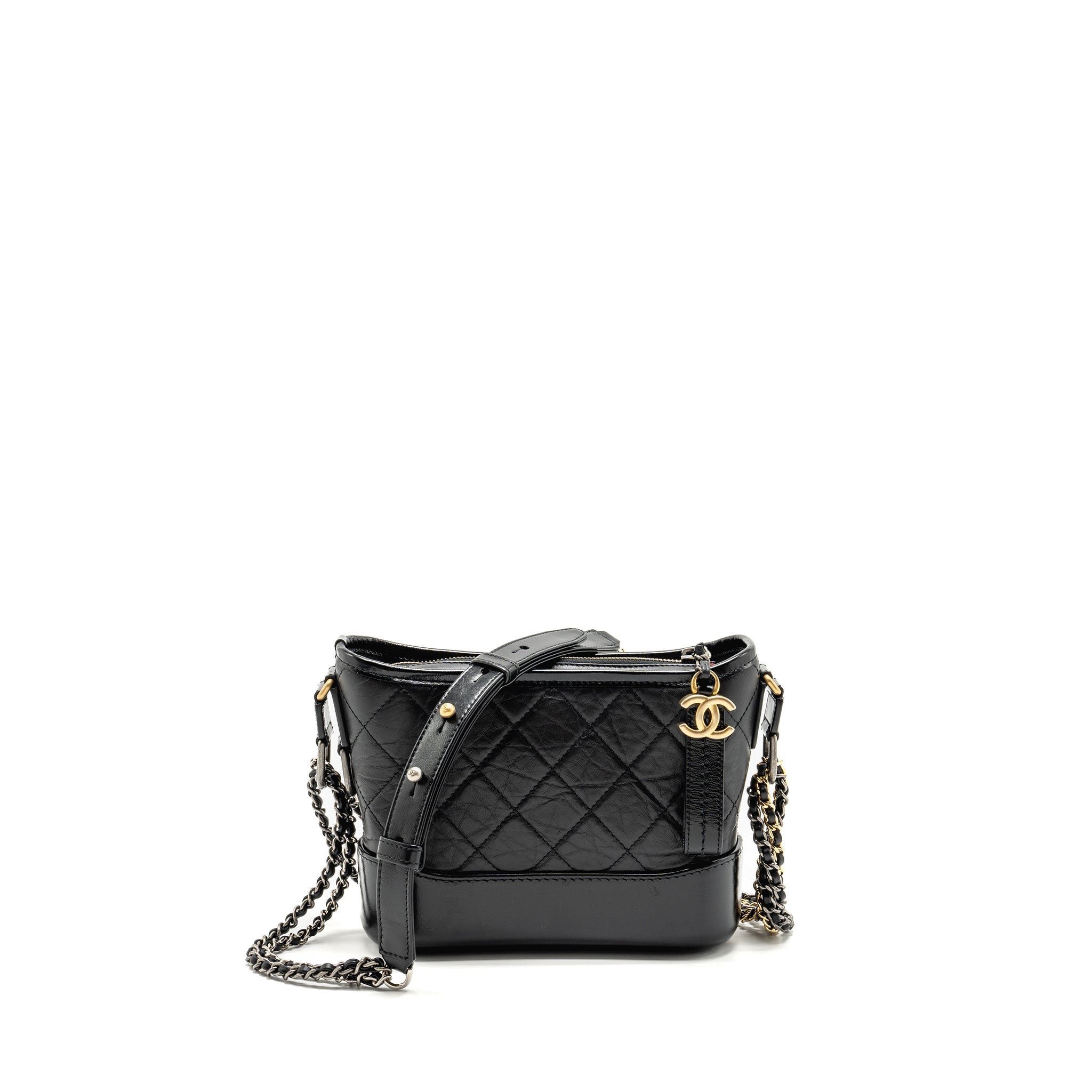 CHANEL SMALL GABRIELLE HOBO BAG AGED CALFSKIN BLACK MULTICOLOUR HARDWARE (MICROCHIP)