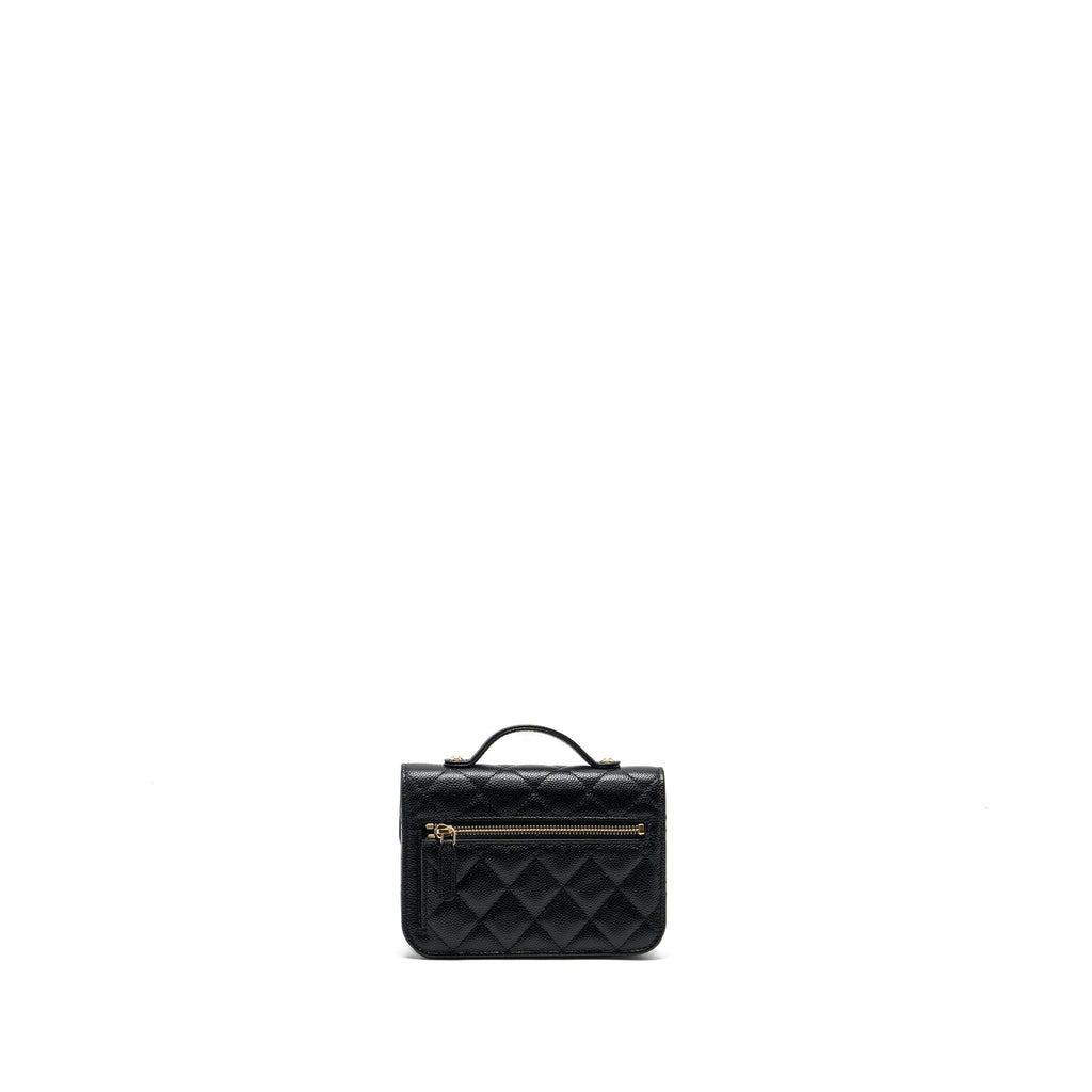 CHANEL MINI BUSINESS AFFINITY FLAP BAG WITH CHAIN CAVIAR BLACK LGHW (MICROCHIP)