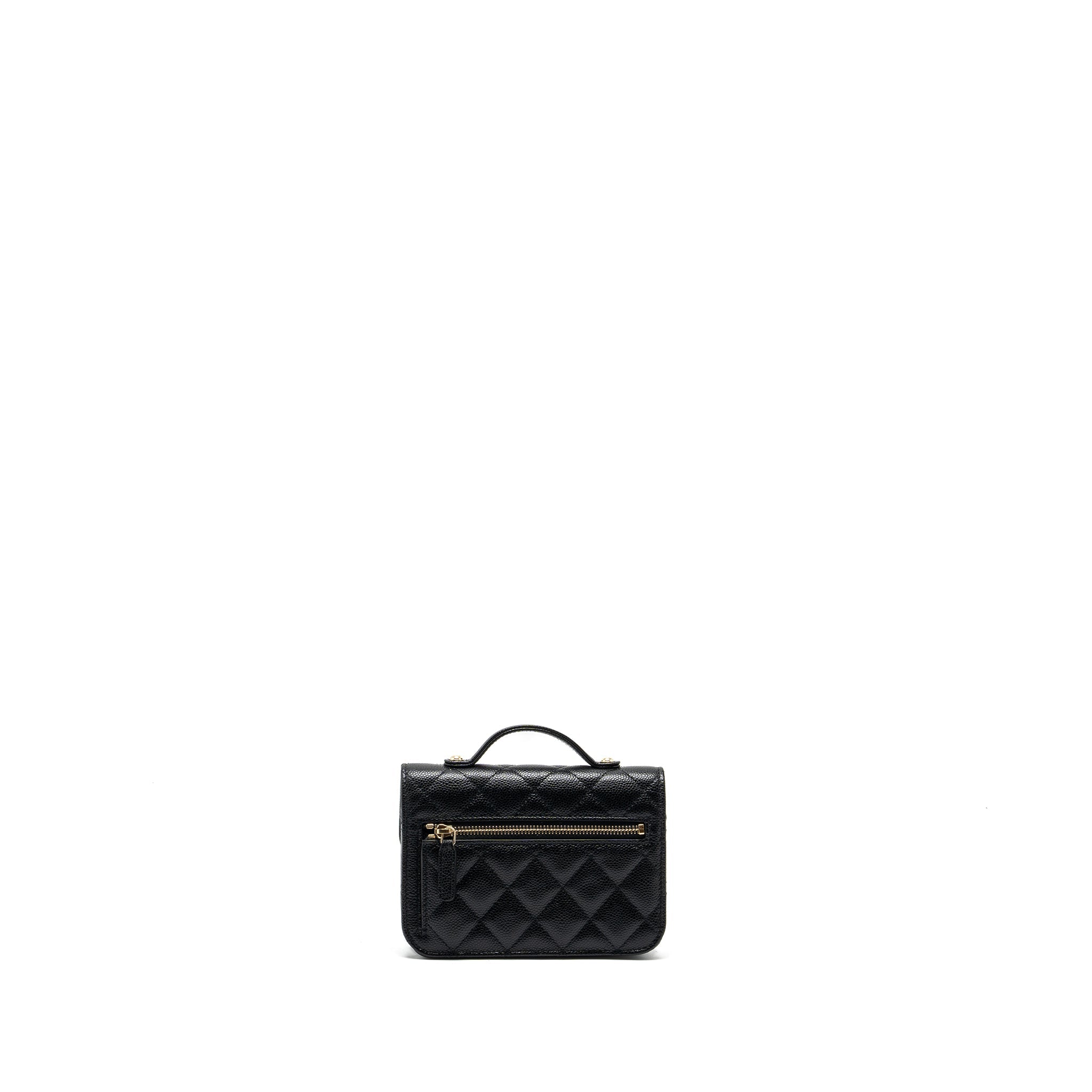 CHANEL MINI BUSINESS AFFINITY FLAP BAG WITH CHAIN CAVIAR BLACK LGHW (MICROCHIP)