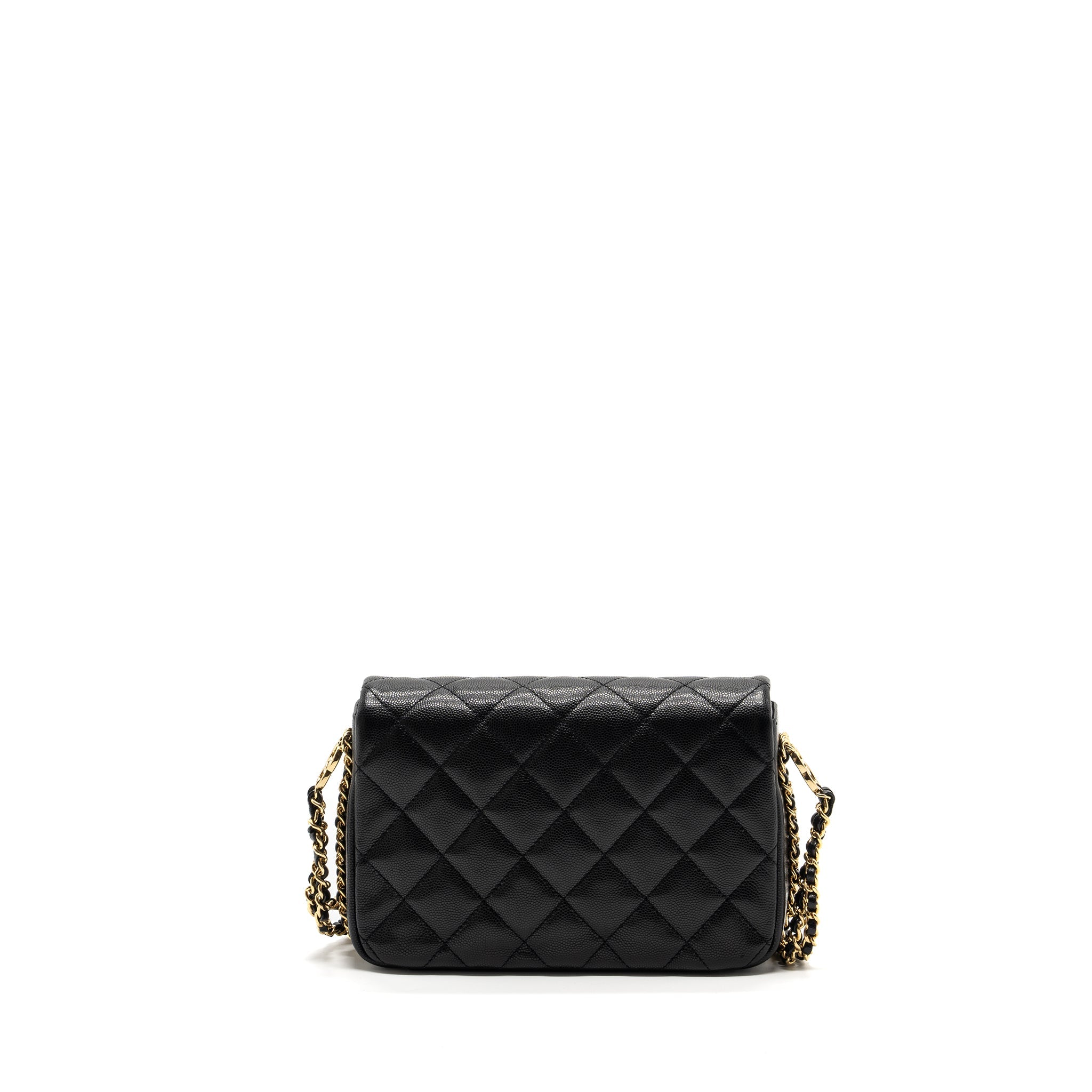 CHANEL QUILTED FLAP BAG WITH DOUBLE AND CC LOGO CHAIN CAVIAR BLACK GHW (MICROCHIP)