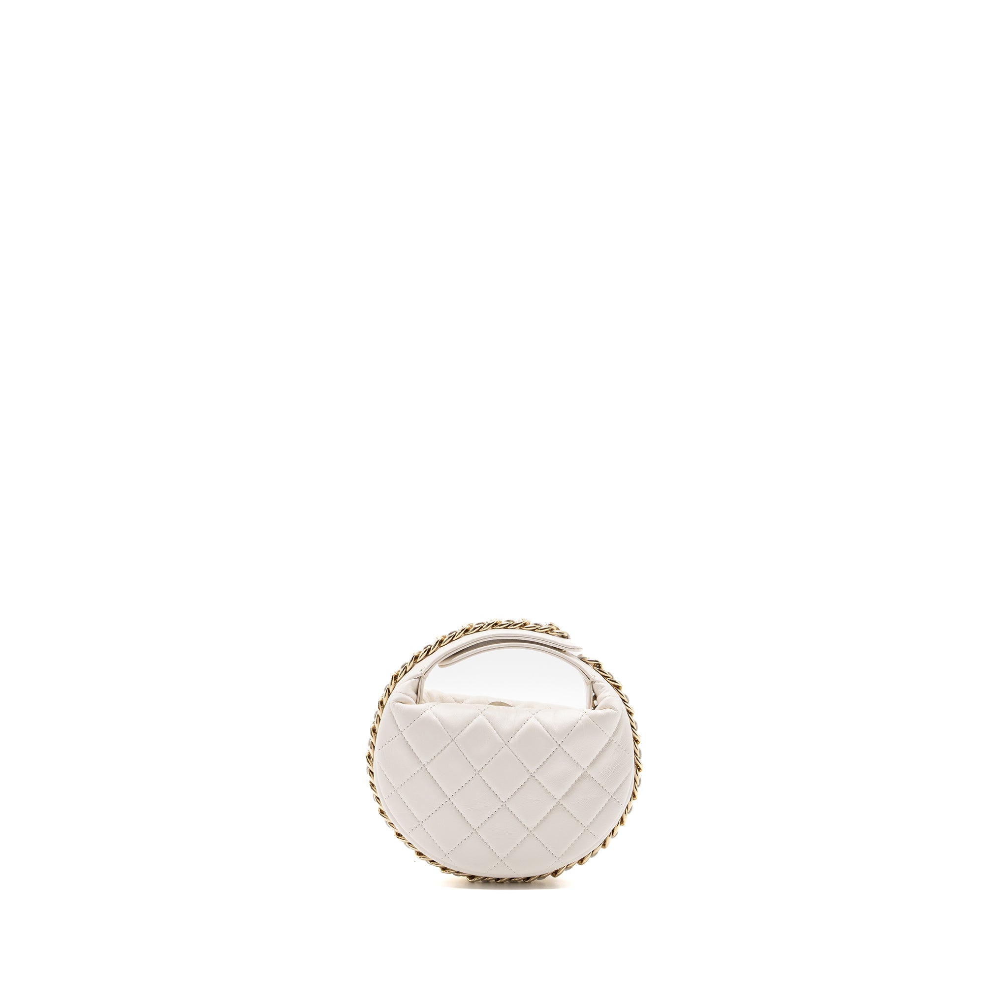 CHANEL 23C ROUND CLUTCH LAMBSKIN WHITE LGHW (MICROCHIP)
