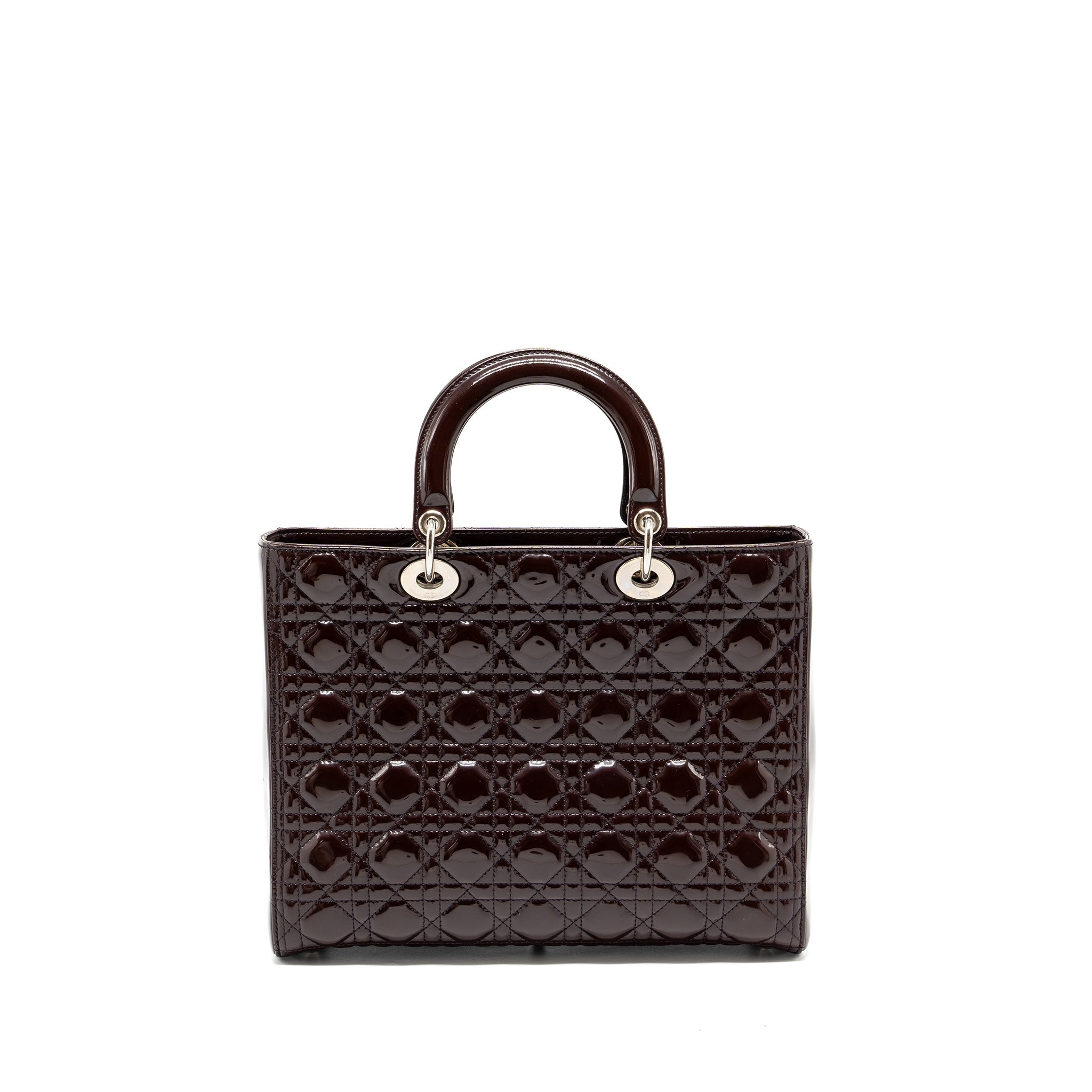 DIOR LARGE LADY DIOR PATENT BURGUNDY SHW