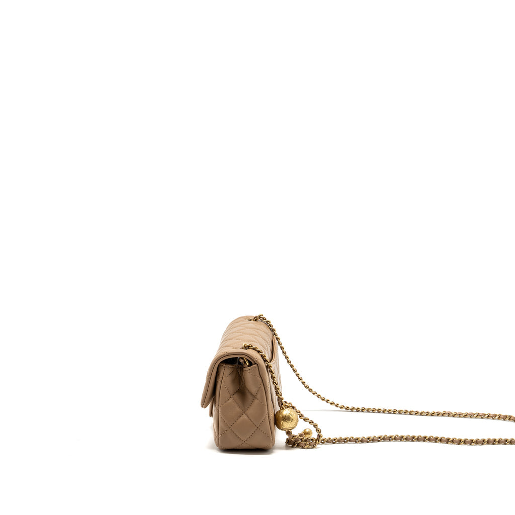 CHANEL 22B PEARL CRUSH MINI RECTANGULAR FLAP BAG LAMBSKIN DARK BEIGE GHW (MICROCHIP)