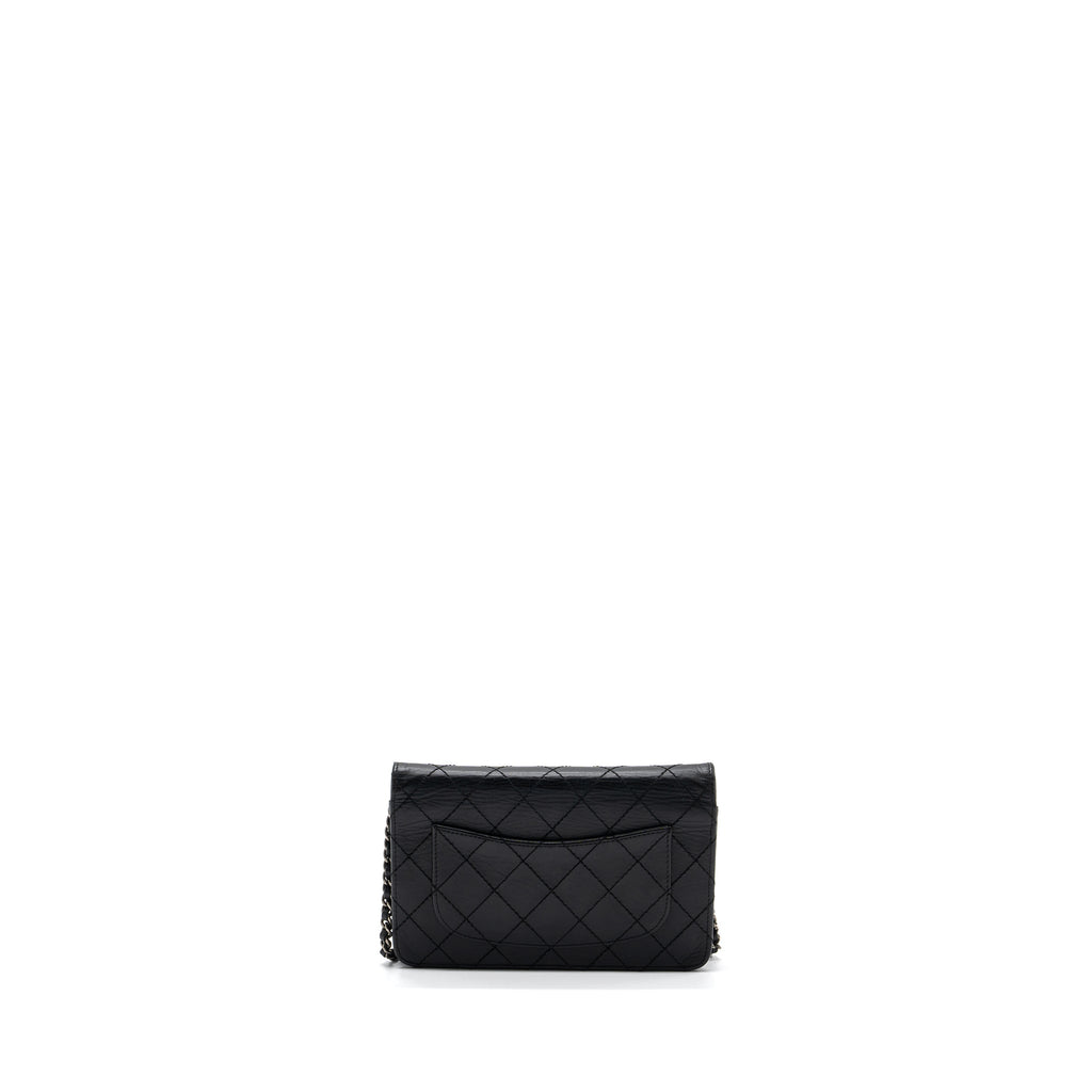 CHANEL 2.55 WALLET ON CHAIN AGED CALFSKIN BLACK RUTHENIUM SHW