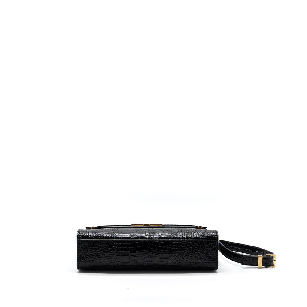 SAINT LAURENT MANHATTAN SHOULDER BAG CROC-EMBOSSED CALFSKIN BLACK GHW