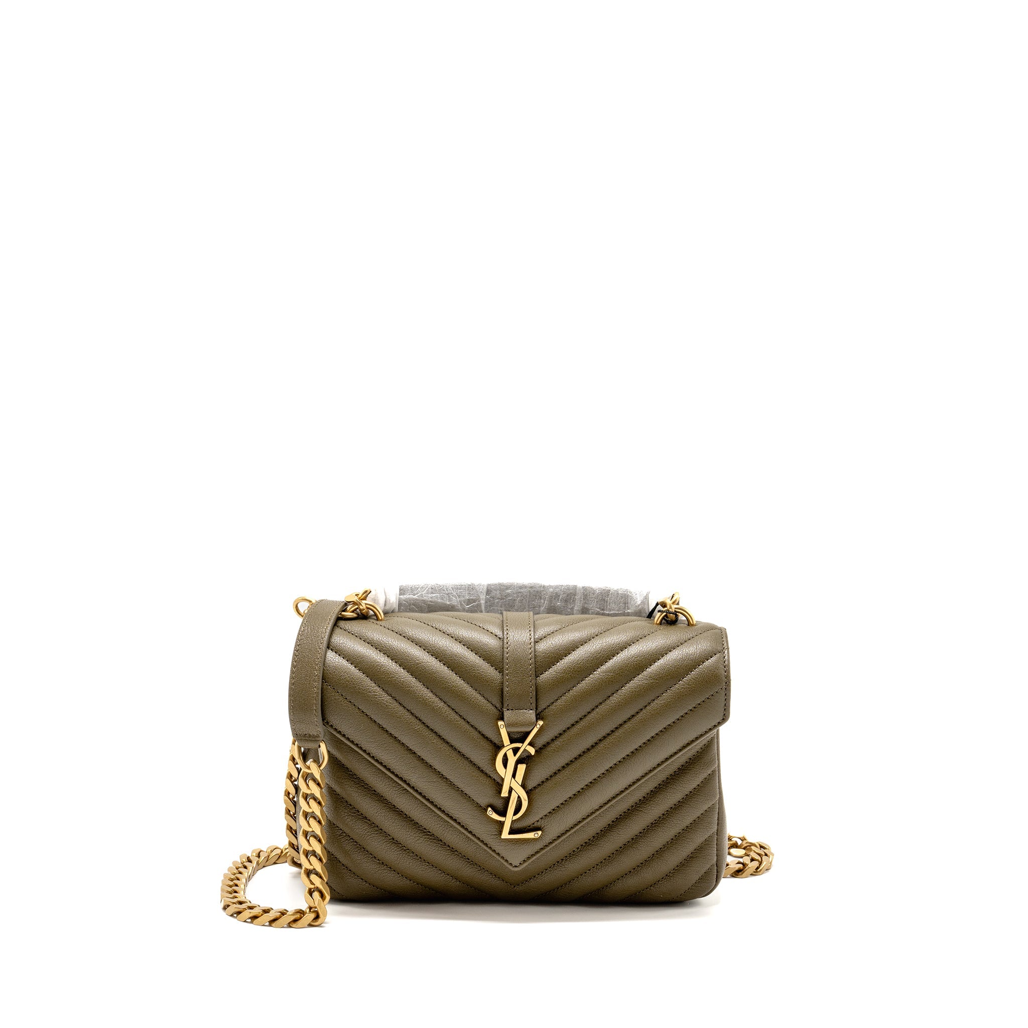 SAINT LAURENT/YSL MEDIUM COLLEGE BAG QUILTED LAMBSKIN ANEMONE GREEN GHW