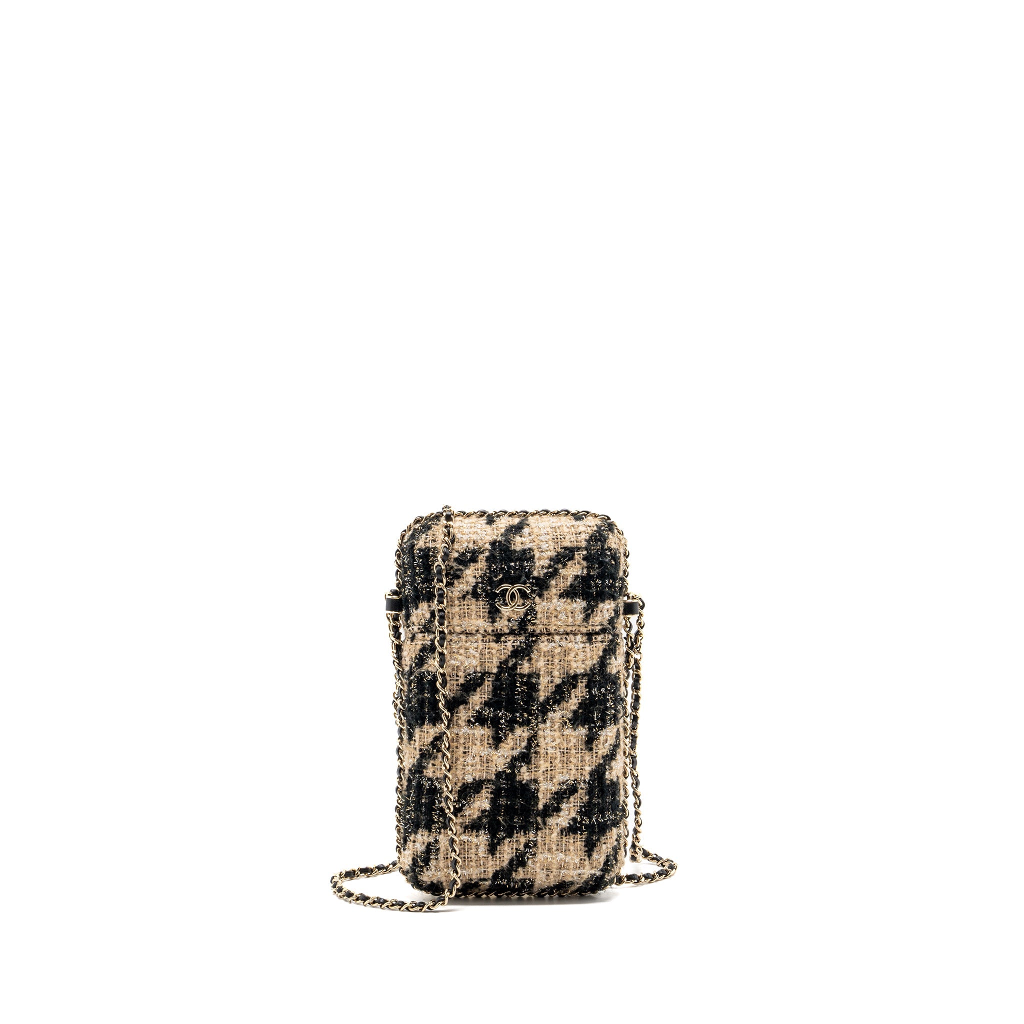 CHANEL VERTICAL PHONE CASE TWEED MULTICOLOR BLACK / LIGHT BROWN LGHW