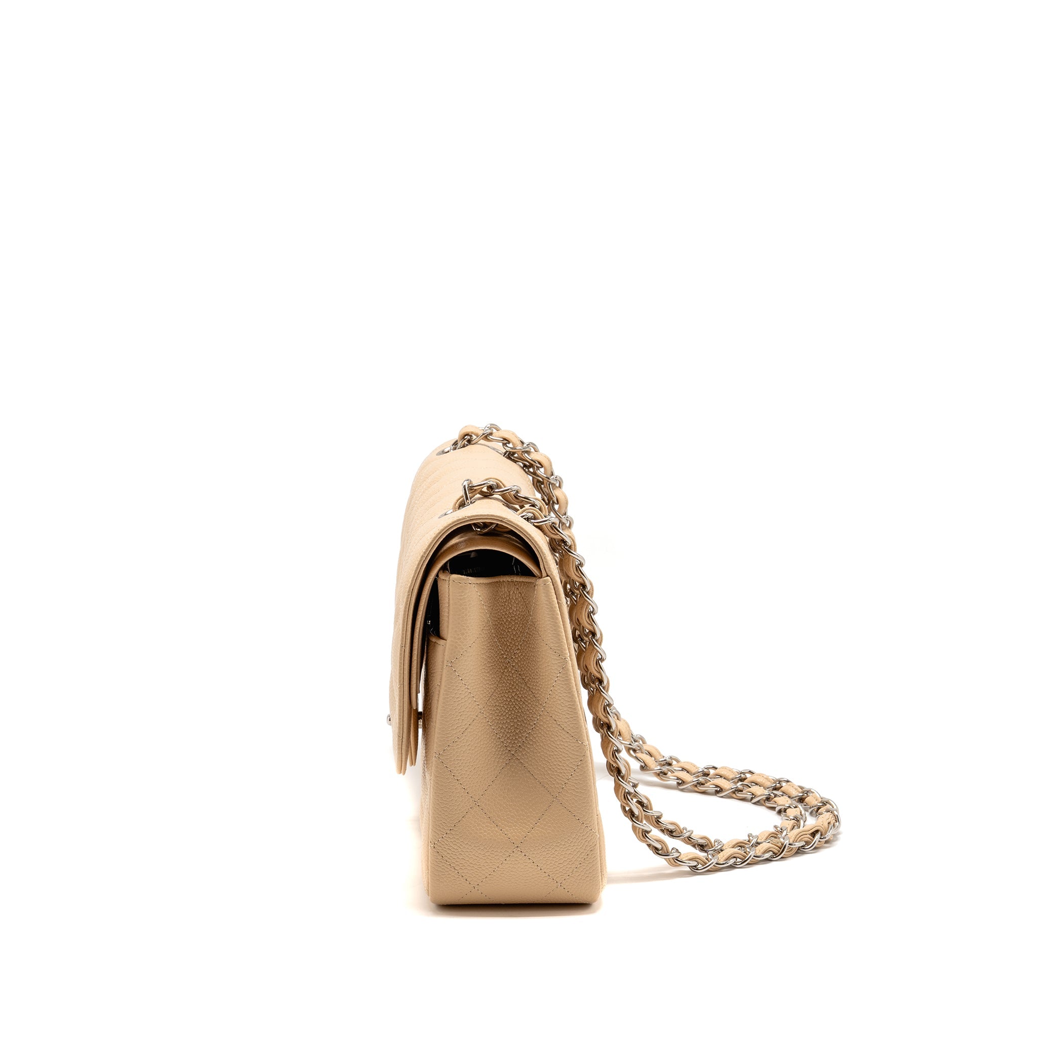 CHANEL JUMBO CLASSIC DOUBLE FLAP BAG CAVIAR BEIGE SHW