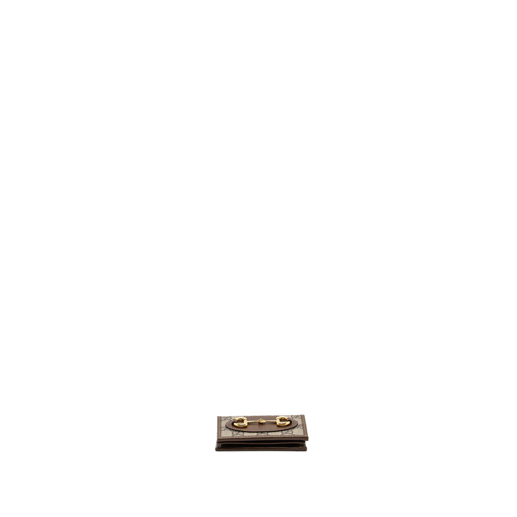 GUCCI HORSEBIT 1955 CARD CASE WALLET GG SUPREME CANVAS/ CALFSKIN BROWN GHW