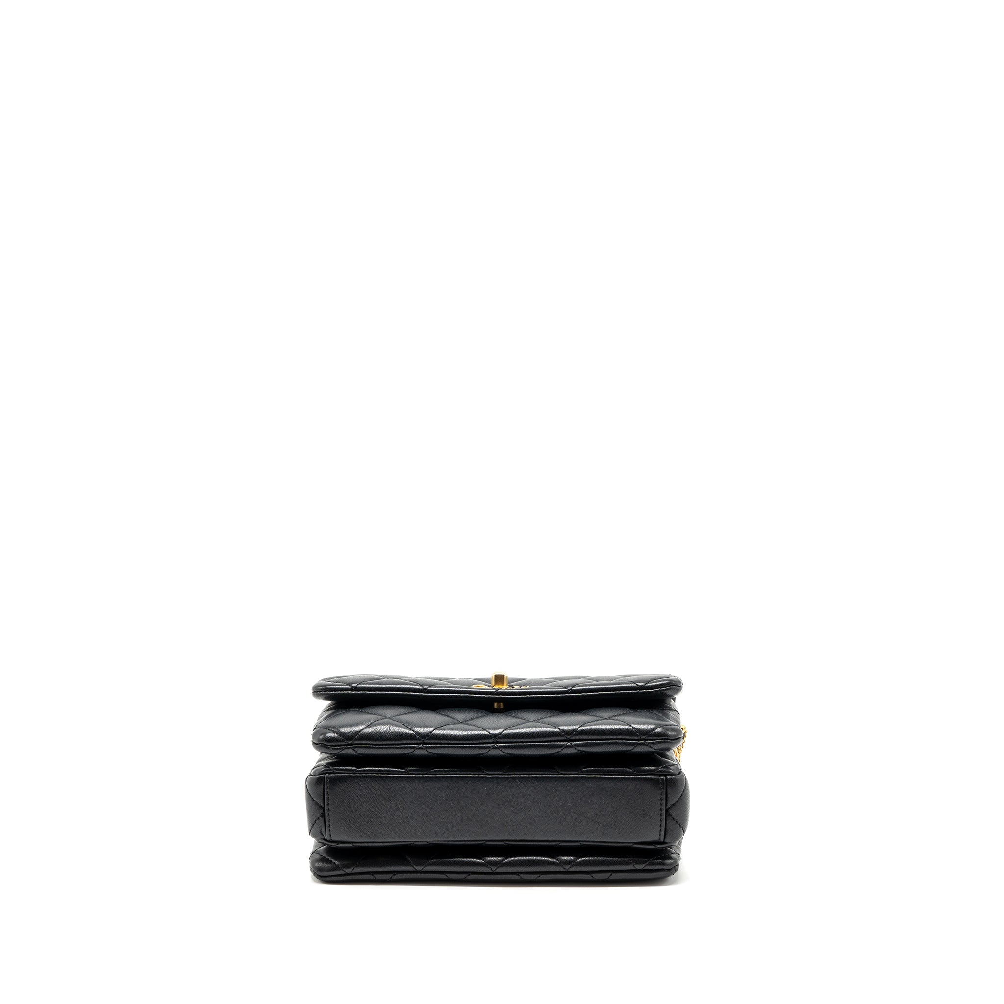 CHANEL 22A MINI SQUARE FLAP BAG LAMBSKIN BLACK GHW (MICROCHIP)
