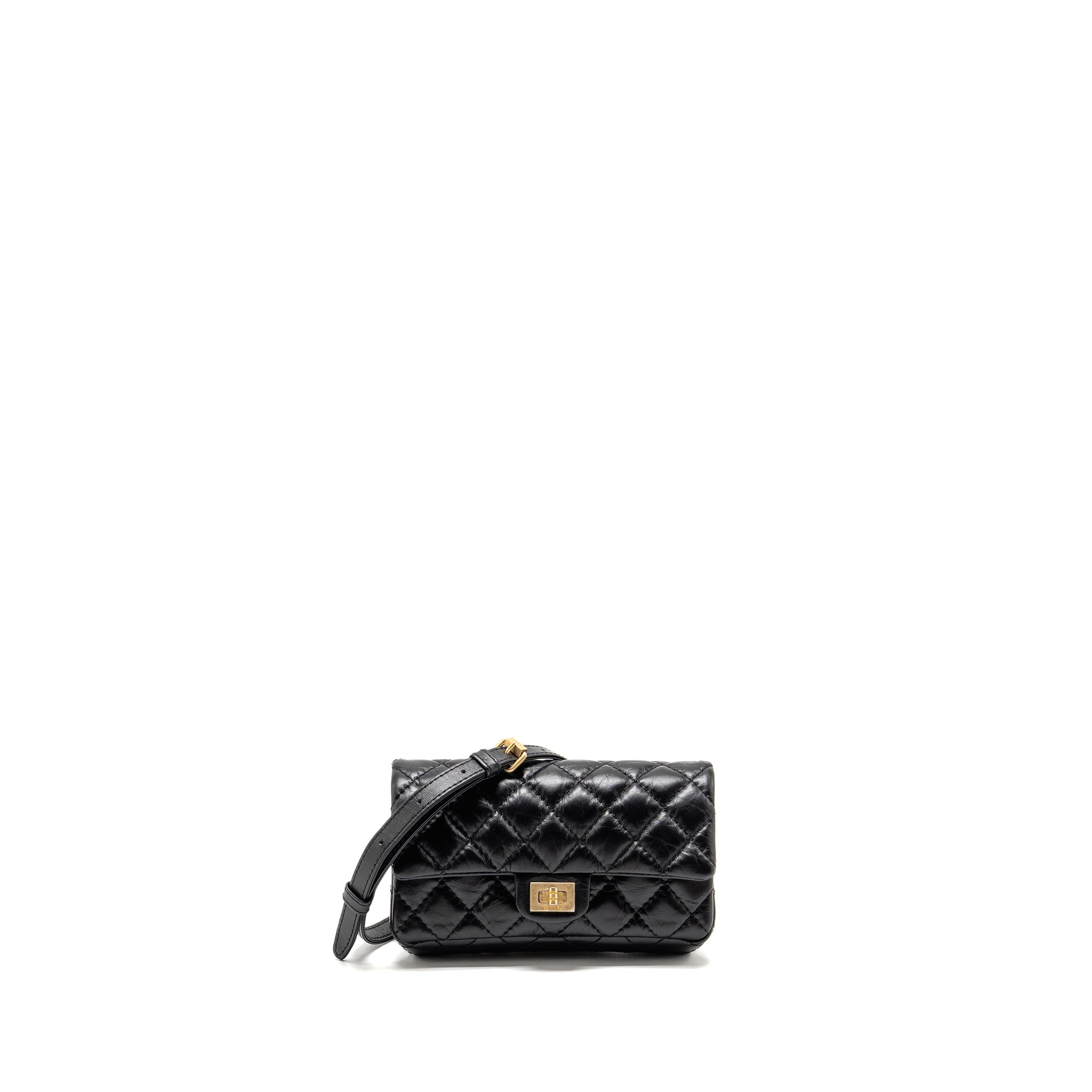 CHANEL 2.55 REISSUE WAIST BAG AGED CALFSKIN BLACK GHW