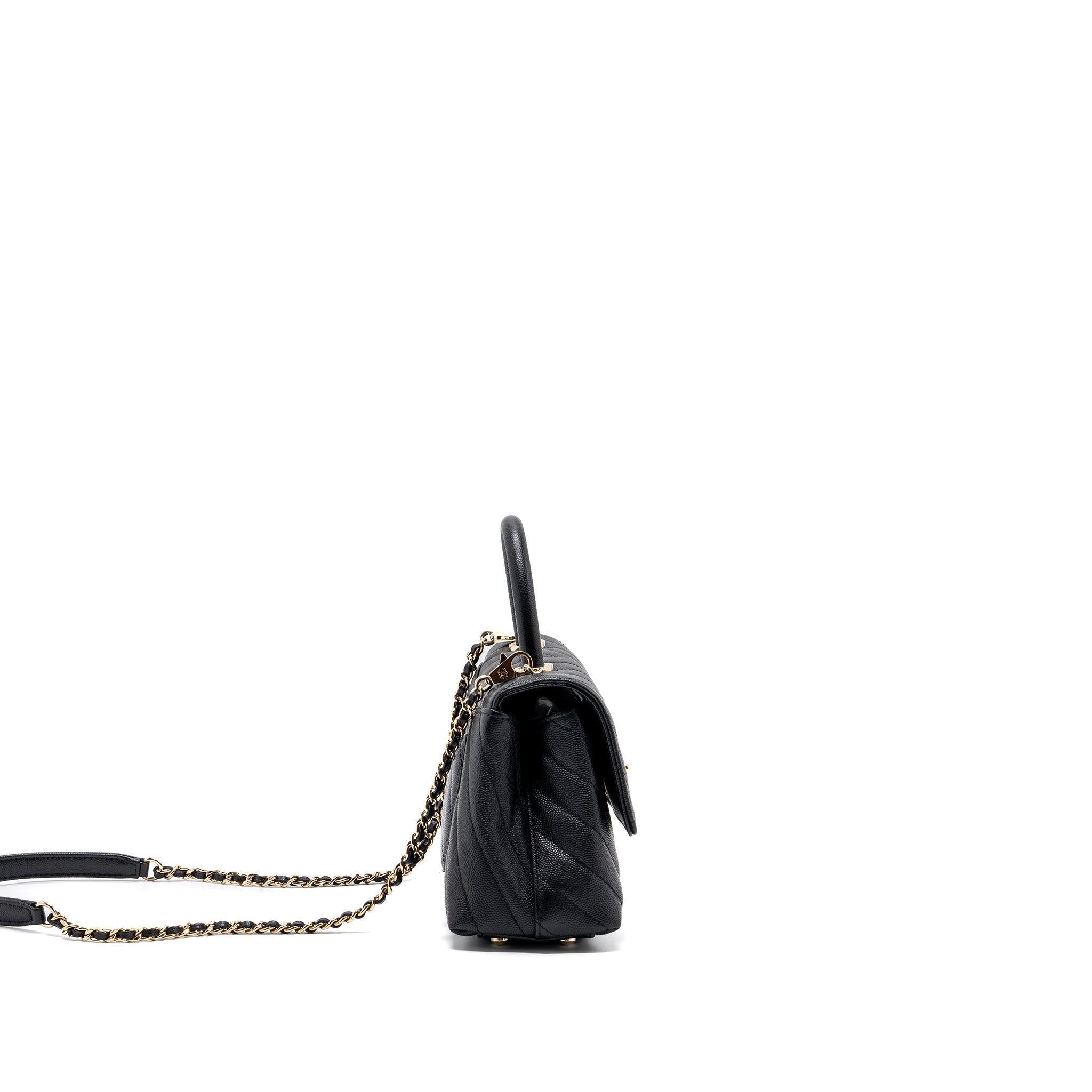 CHANEL SMALL COCO HANDLE CHEVRON CAVIAR BLACK LGHW