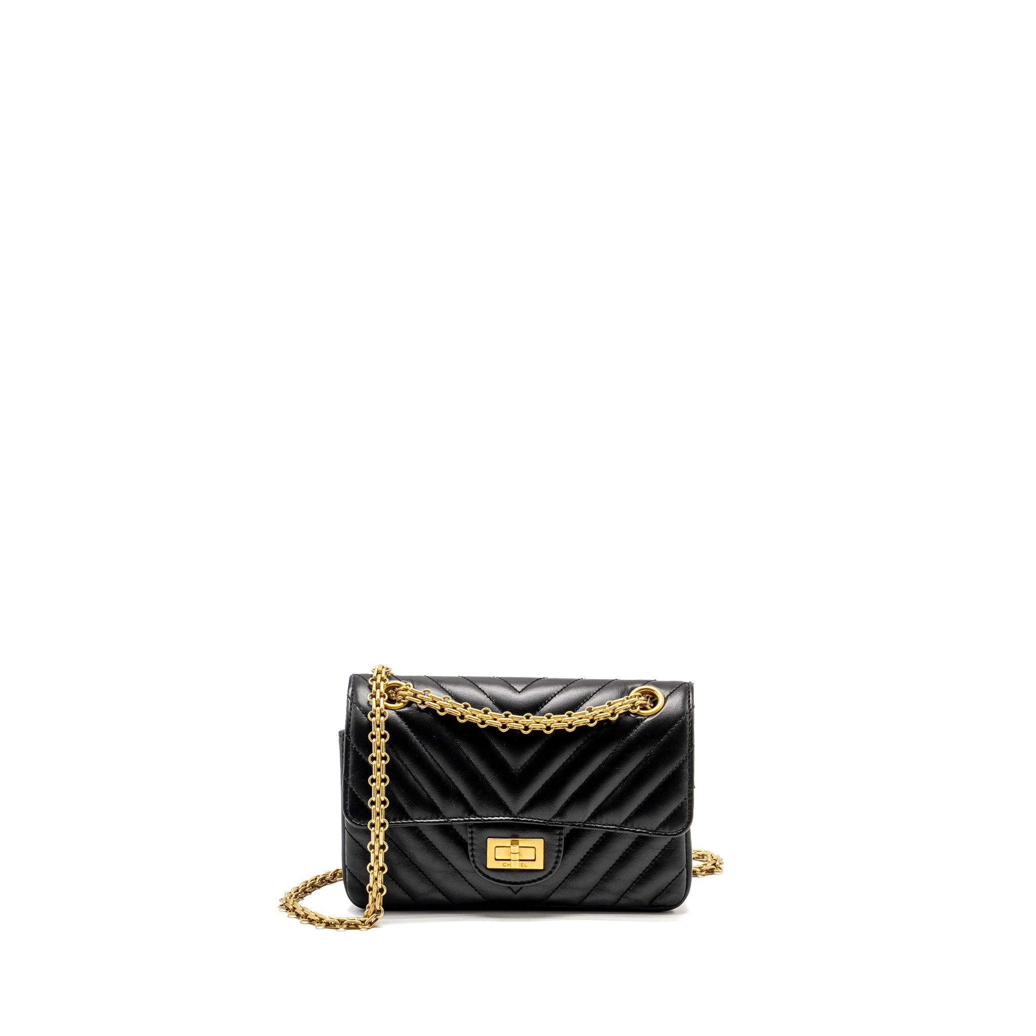 CHANEL MINI 2.55 REISSUE CHEVRON CALFSKIN BLACK GHW (MICROCHIP)