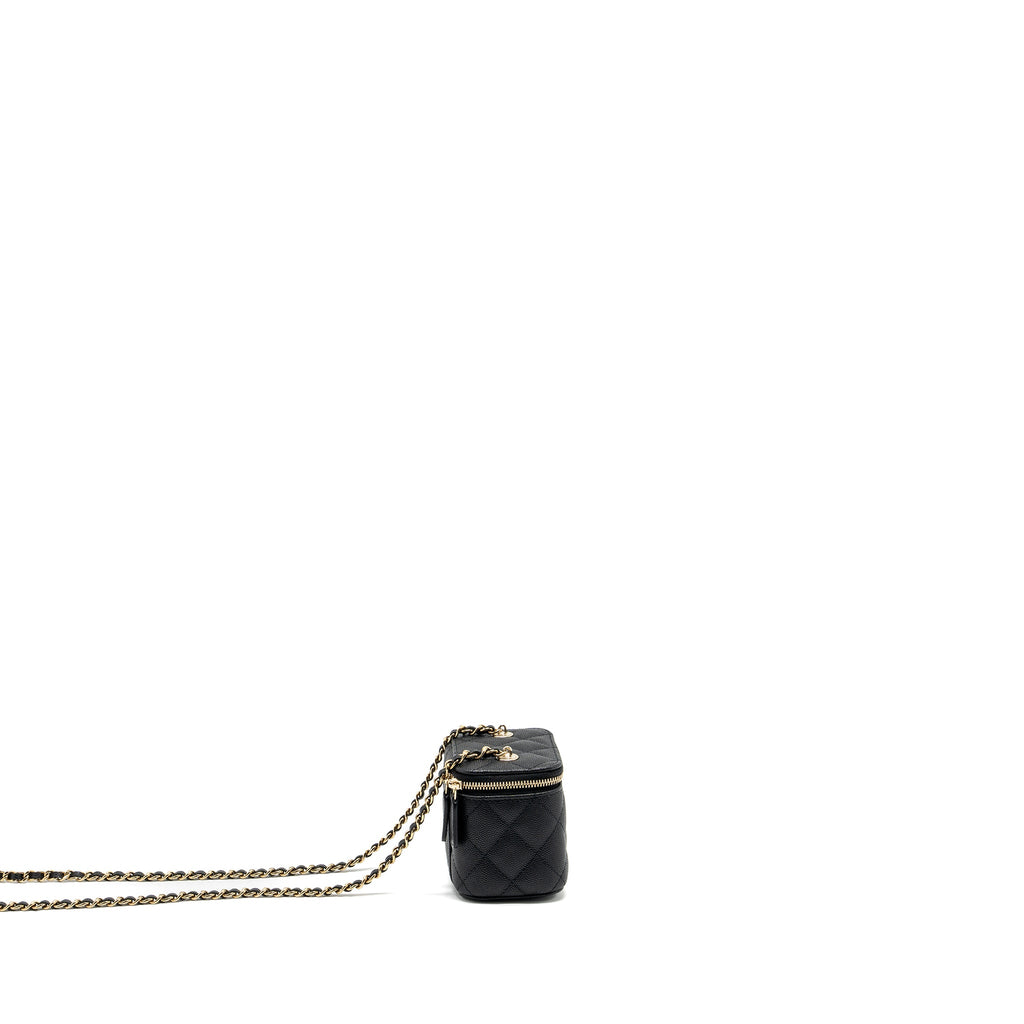 CHANEL 23C MINI VANITY CASE WITH CHAIN CAVIAR BLACK LGHW (MICROCHIP)