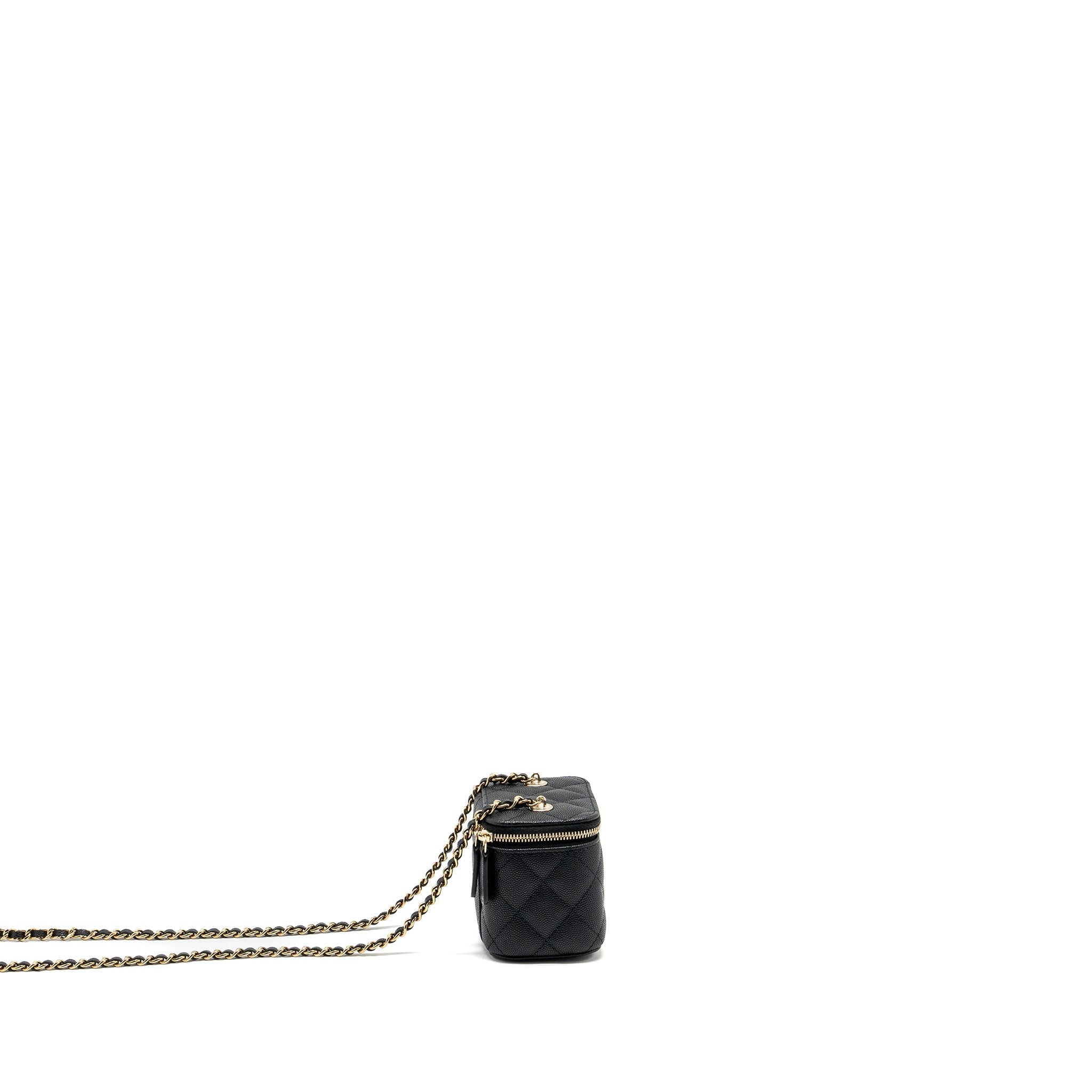 CHANEL 23C MINI VANITY CASE WITH CHAIN CAVIAR BLACK LGHW (MICROCHIP)