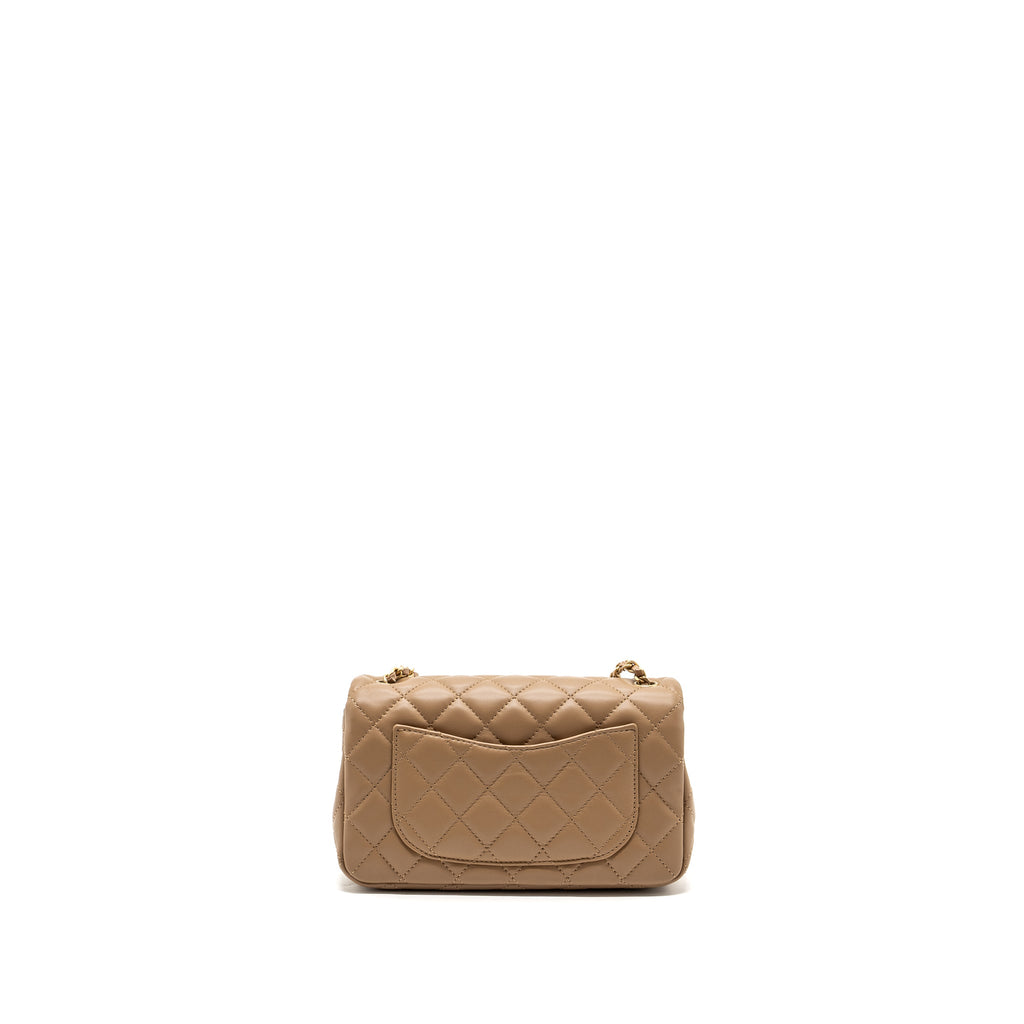 CHANEL 22B PEARL CRUSH MINI RECTANGULAR FLAP BAG LAMBSKIN DARK BEIGE GHW (MICROCHIP)