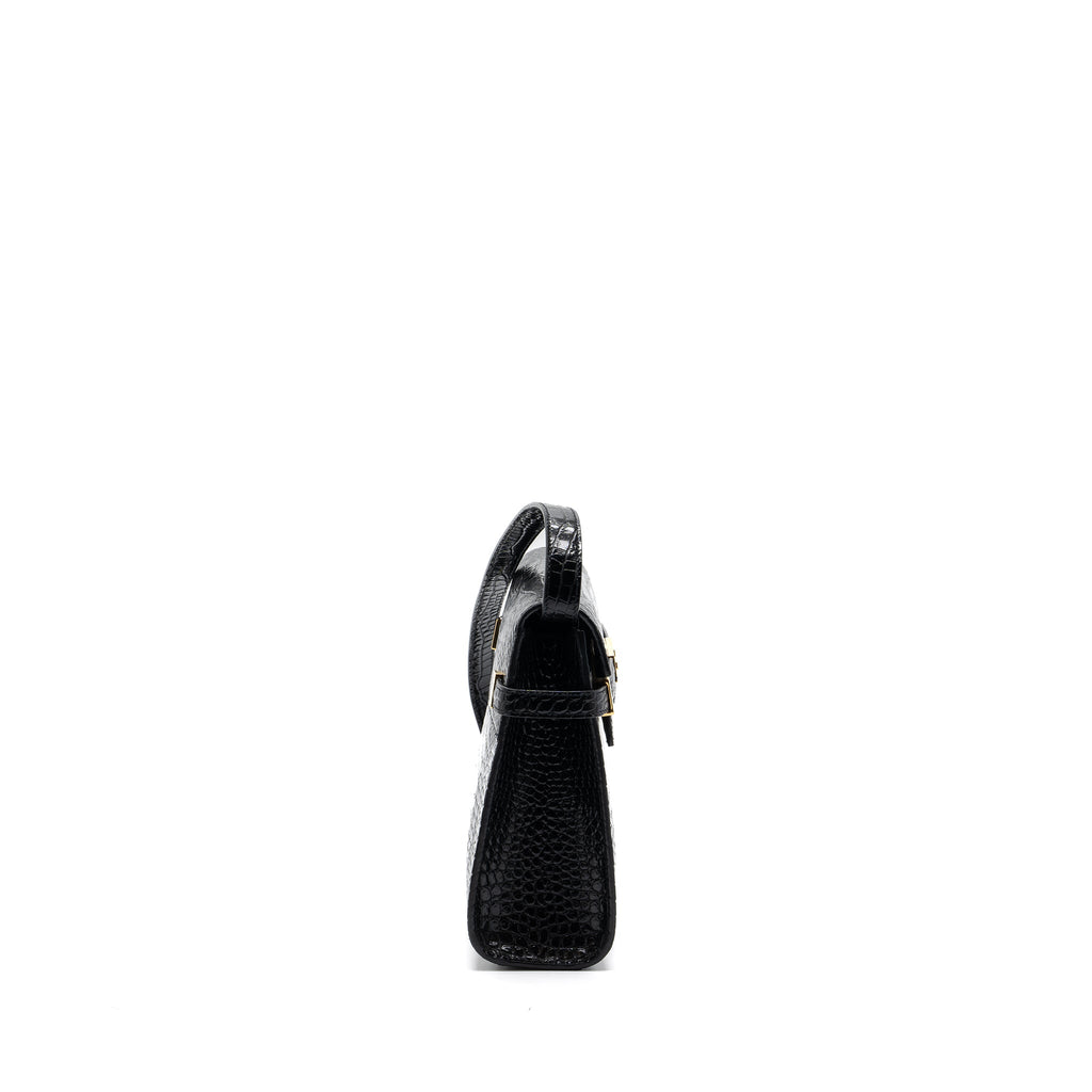 SAINT LAURENT MANHATTAN SHOULDER BAG CROC-EMBOSSED CALFSKIN BLACK GHW