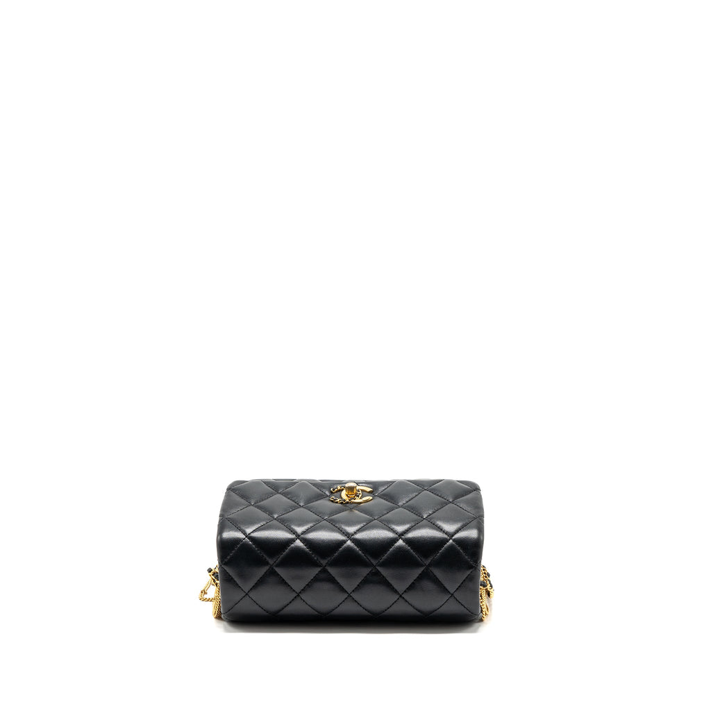 CHANEL 22A MINI SQUARE FLAP BAG LAMBSKIN BLACK GHW (MICROCHIP)
