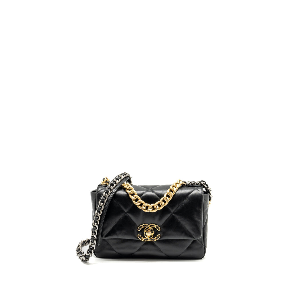 CHANEL SMALL 19 BAG GOATSKIN BLACK MULTICOLOUR HARDWARE