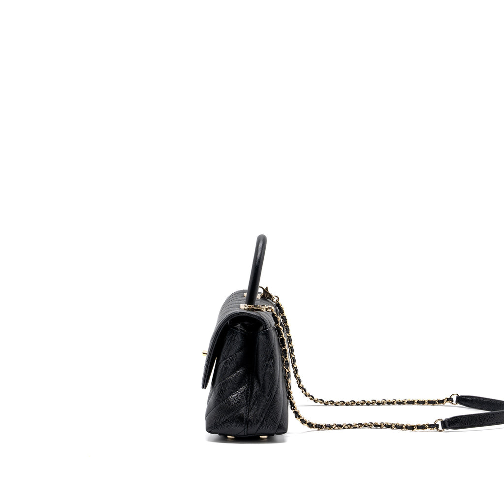 CHANEL SMALL COCO HANDLE CHEVRON CAVIAR BLACK LGHW