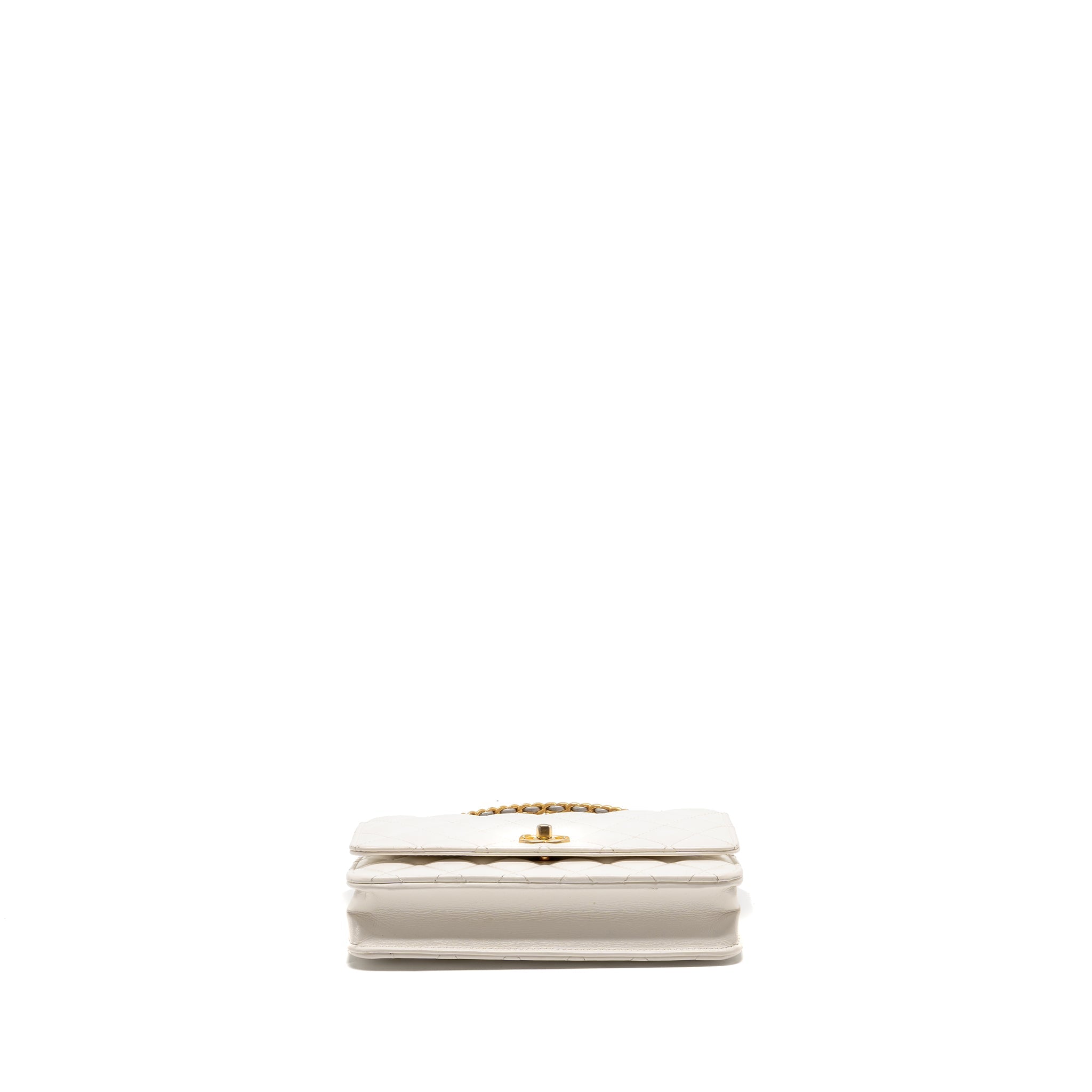 CHANEL TOP HANDLE WALLET WITH CHAIN CALFSKIN WHITE GHW (MICROCHIP)