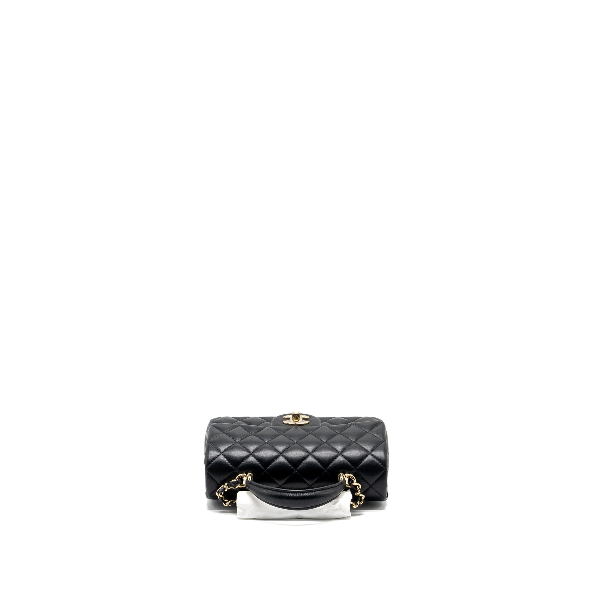 CHANEL TOP HANDLE MINI RECTANGULAR FLAP BAG LAMBSKIN BLACK LGHW (MICROCHIP )