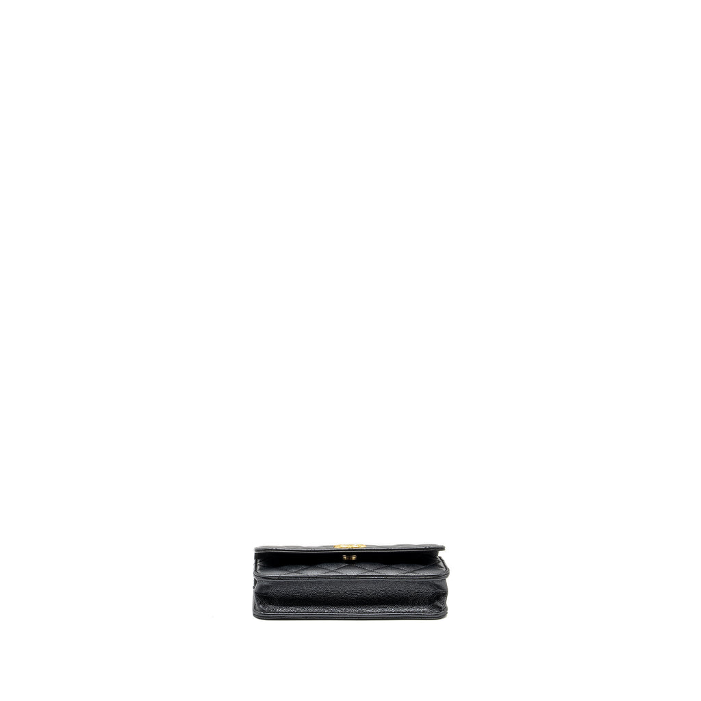 CHANEL 23B MINI FLAP WALLET WITH ADJUSTABLE CHAIN CAVIAR IRIDESCENT BLACK GHW (MICROCHIP)