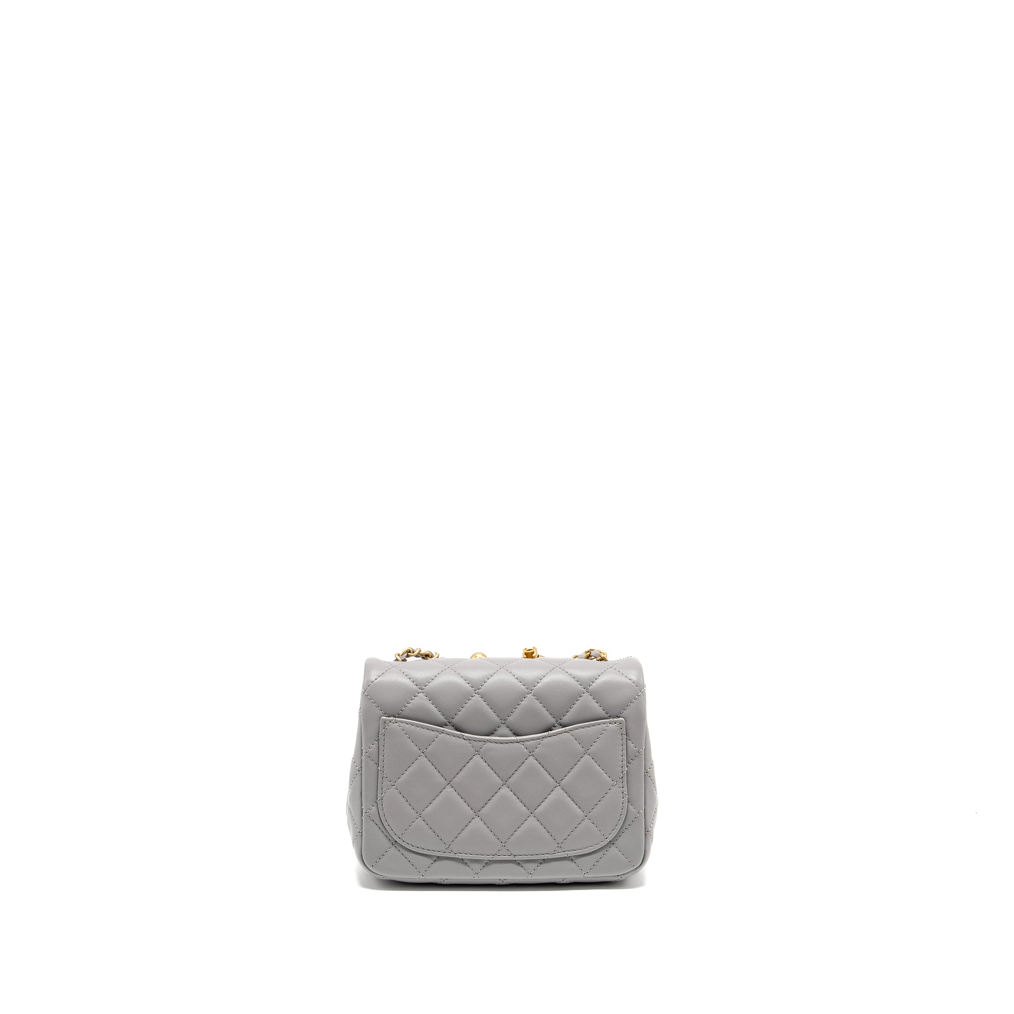 CHANEL PEARL CRUSH MINI SQUARE FLAP BAG LAMBSKIN LIGHT GREY GHW (MICROCHIP)