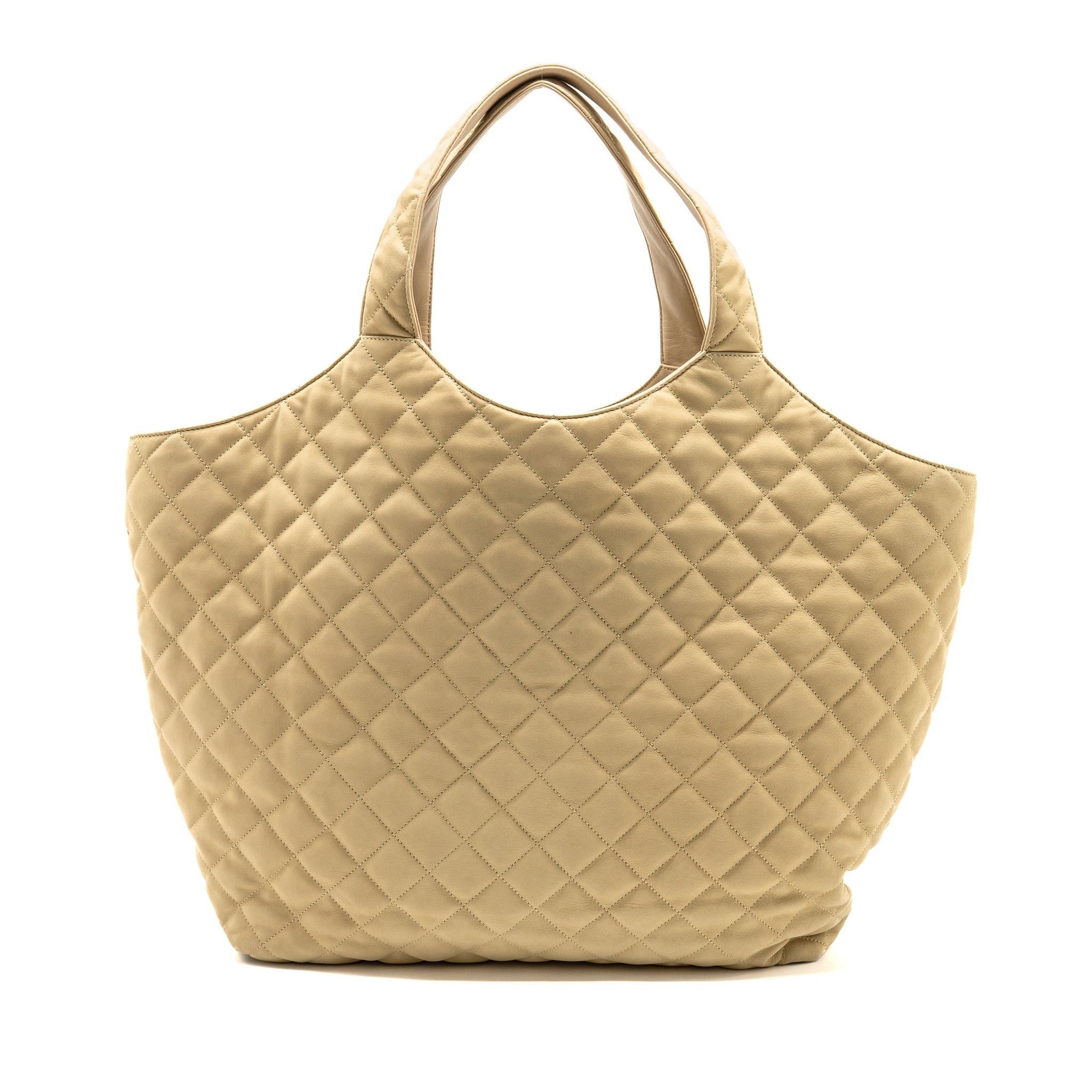 SAINT LAURENT/YSL ICARE MAXI QUILTED TOTE BAG NUBUCK SUEDE BEIGE GHW