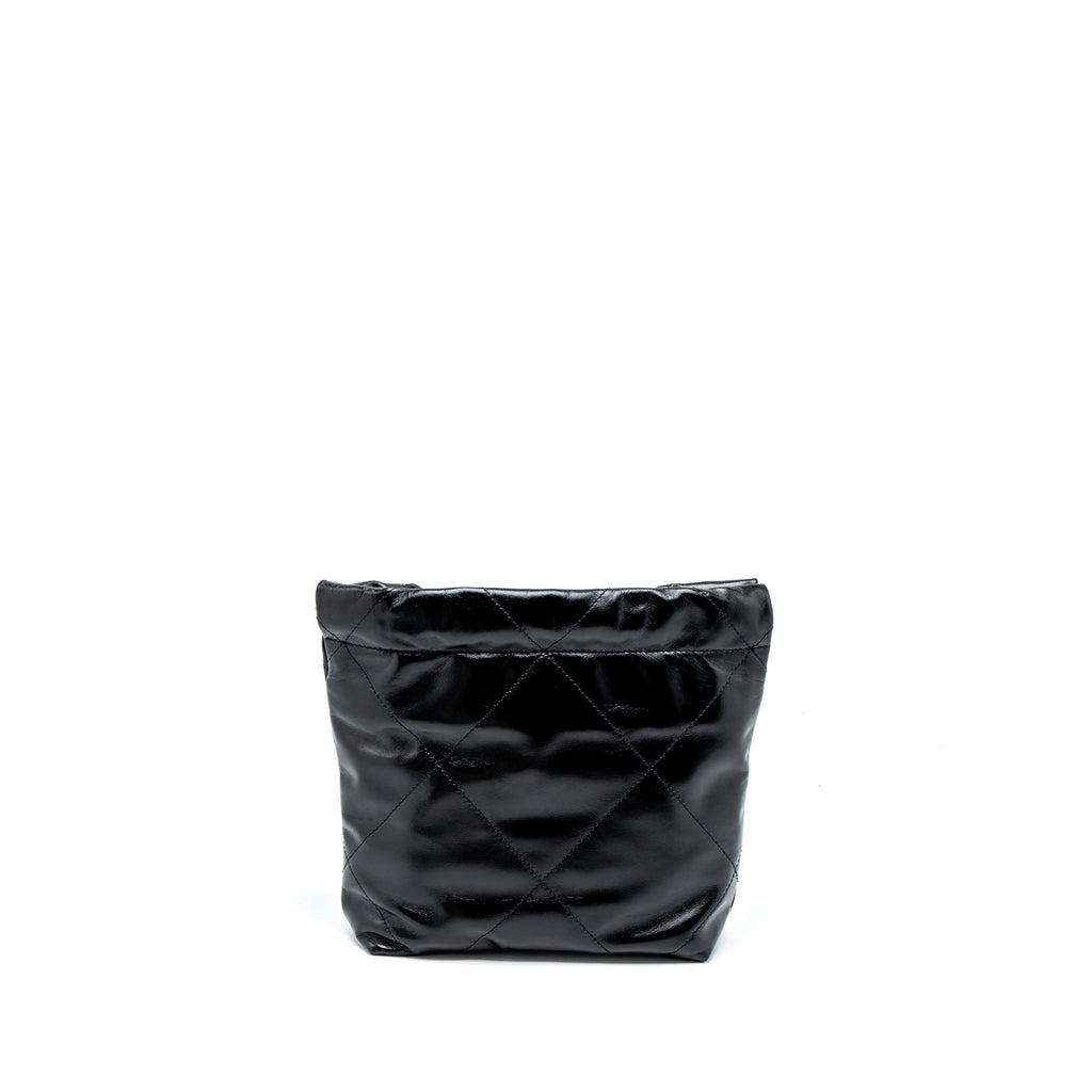 CHANEL 23S MINI 22 BAG SHINY CALFSKIN BLACK BRUSHED GHW (MICROCHIP)