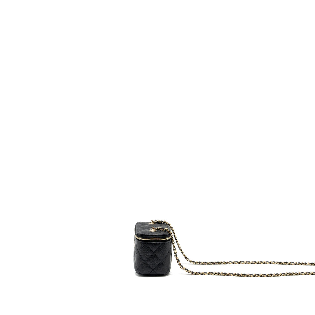CHANEL 23C MINI VANITY CASE WITH CHAIN CAVIAR BLACK LGHW (MICROCHIP)
