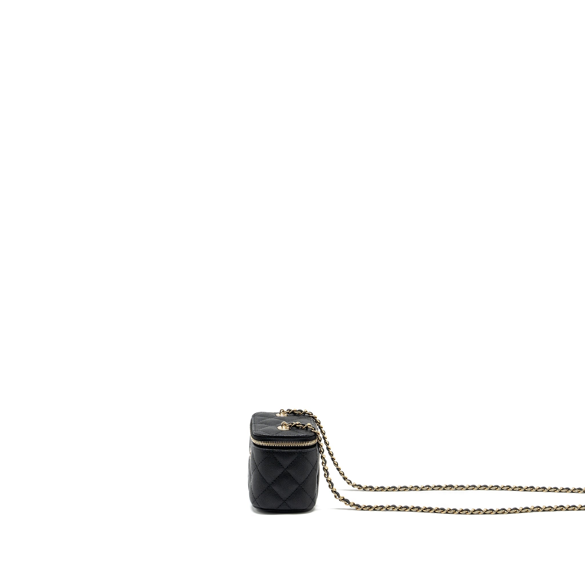 CHANEL 23C MINI VANITY CASE WITH CHAIN CAVIAR BLACK LGHW (MICROCHIP)