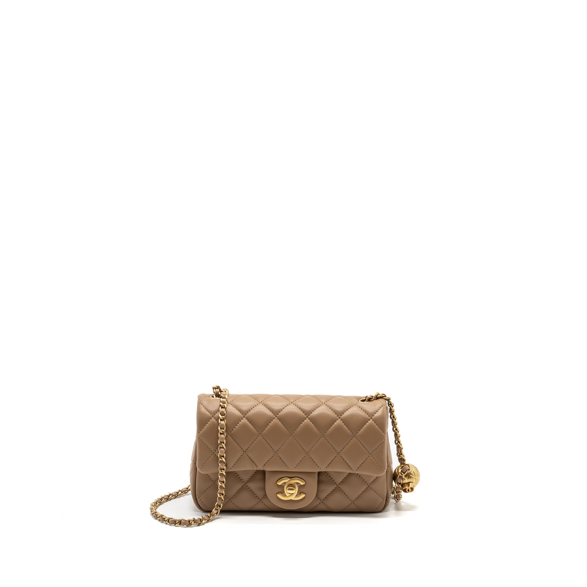 CHANEL 22B PEARL CRUSH MINI RECTANGULAR FLAP BAG LAMBSKIN DARK BEIGE GHW (MICROCHIP)