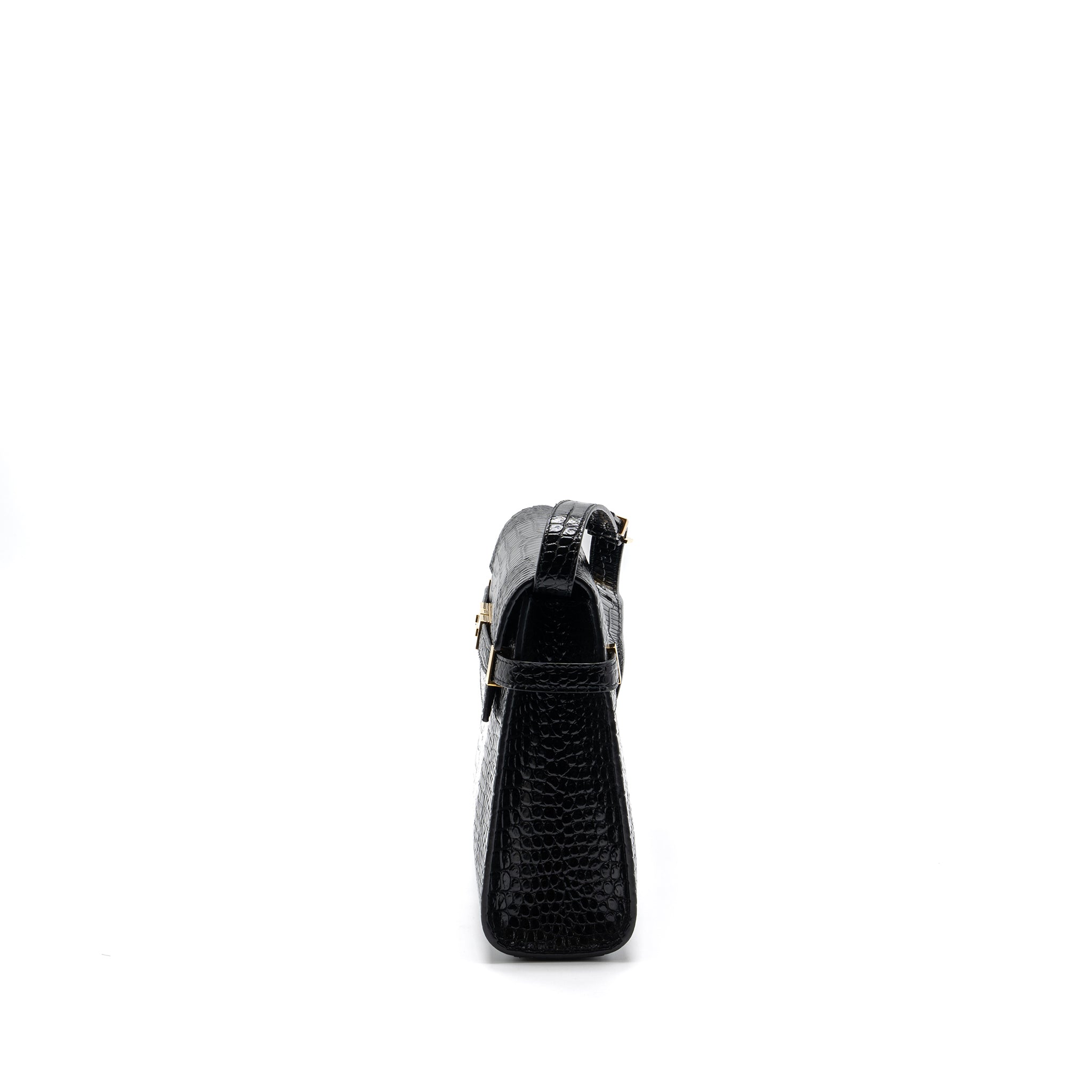 SAINT LAURENT MANHATTAN SHOULDER BAG CROC-EMBOSSED CALFSKIN BLACK GHW
