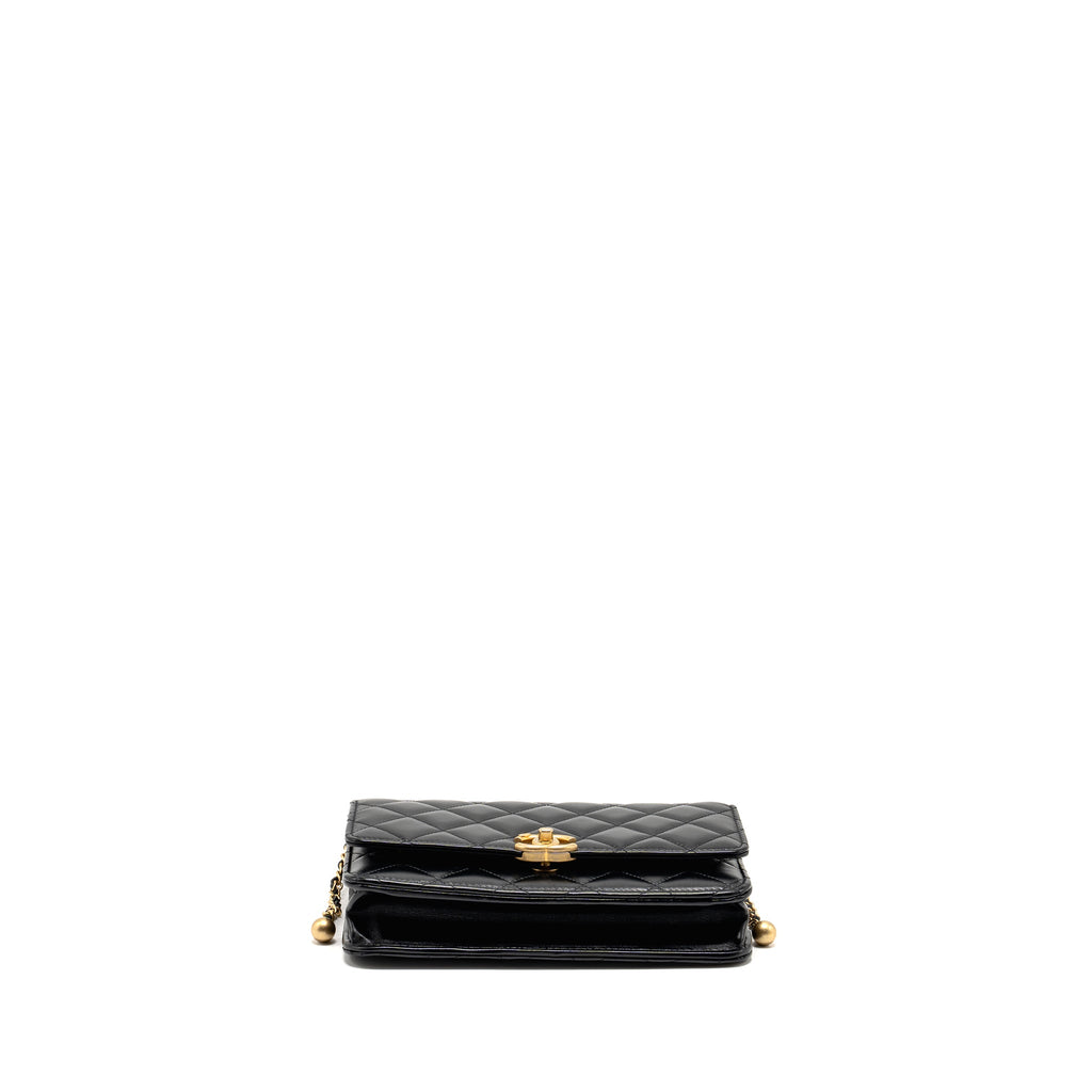 CHANEL 24C GOLD CRUSH WALLET ON CHAIN CALFSKIN BLACK GHW(MICROCHIP)