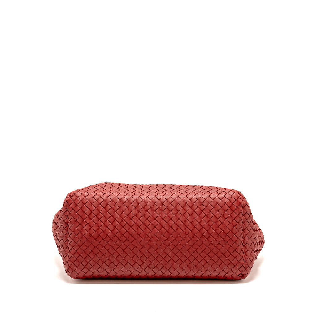 BOTTEGA VENETA INTRECCIATO CHAIN SHOULDER BAG LEATHER RED/BLACK WITH BLACK HARDWARE