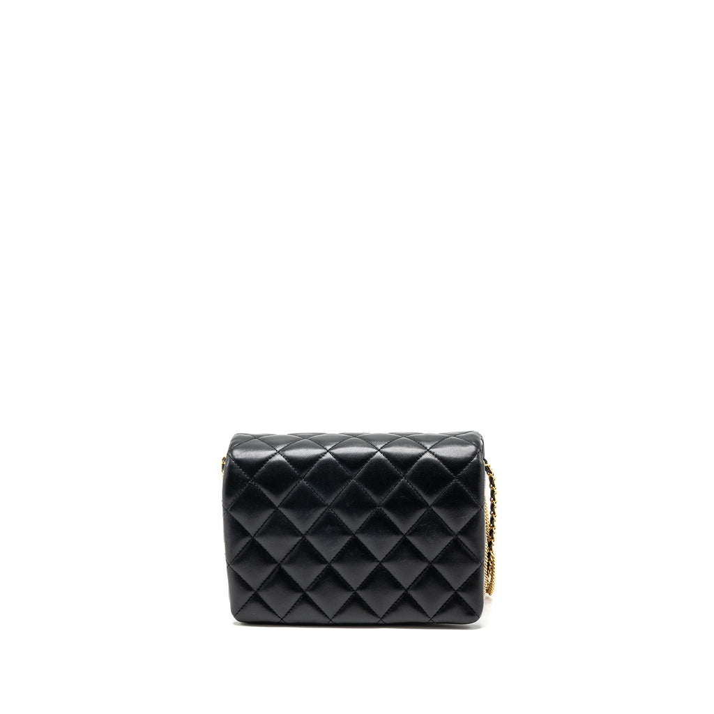 CHANEL 22A MINI SQUARE FLAP BAG LAMBSKIN BLACK GHW (MICROCHIP)