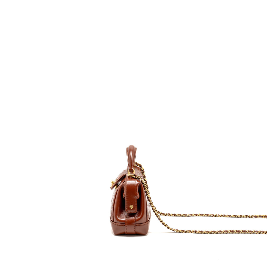 CHANEL 24A SMALL TOP HANDLE DOCTOR BAG QUILTED SHINY LAMBSKIN CARAMEL GHW (MICROCHIP)