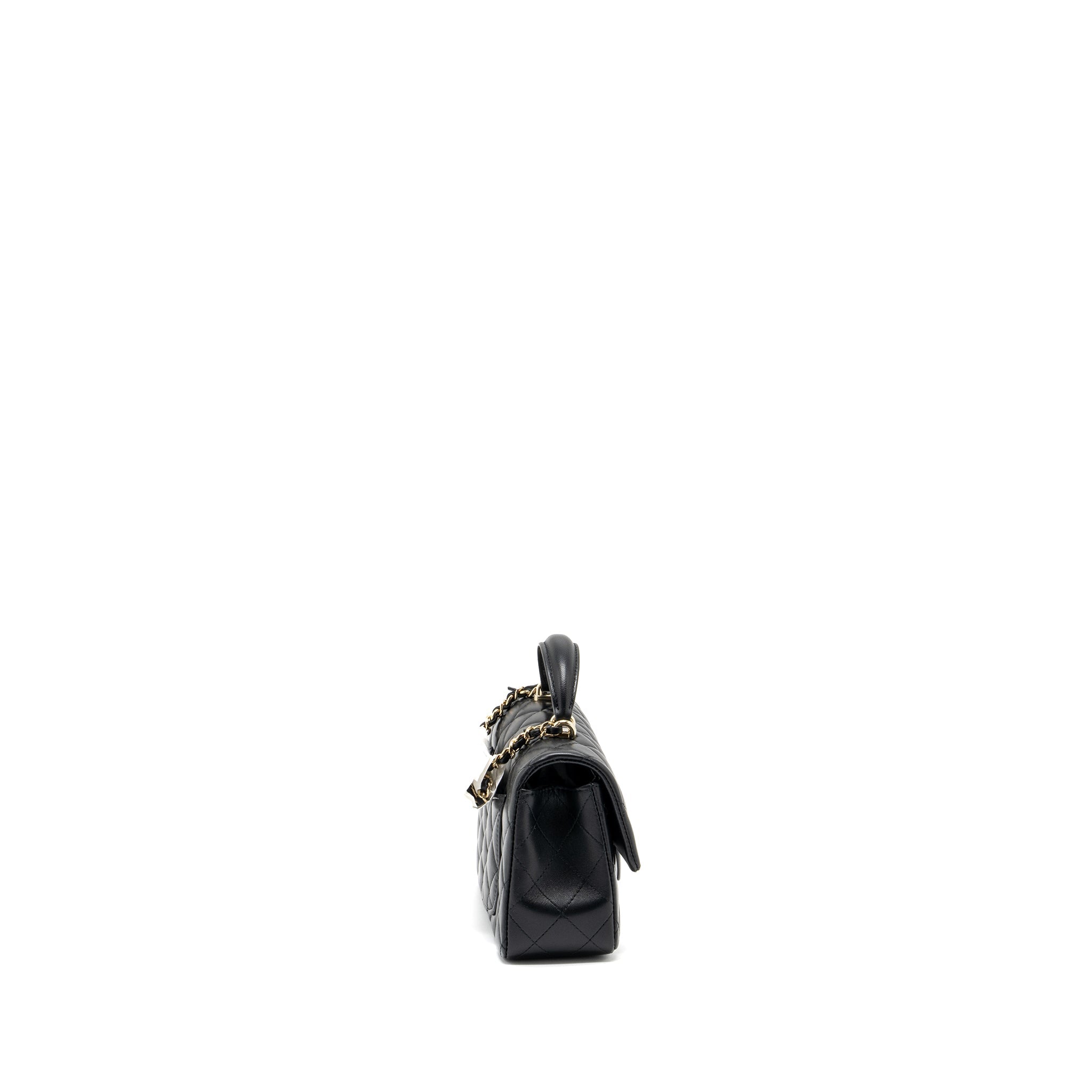 CHANEL TOP HANDLE MINI RECTANGULAR FLAP BAG LAMBSKIN BLACK LGHW (MICROCHIP )