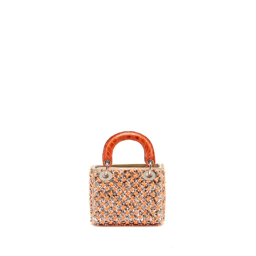 DIOR MINI LADY DIOR LIMITED EDITION VELVET / ALLIGATOR / SEQUIN LIGHT PINK SHW