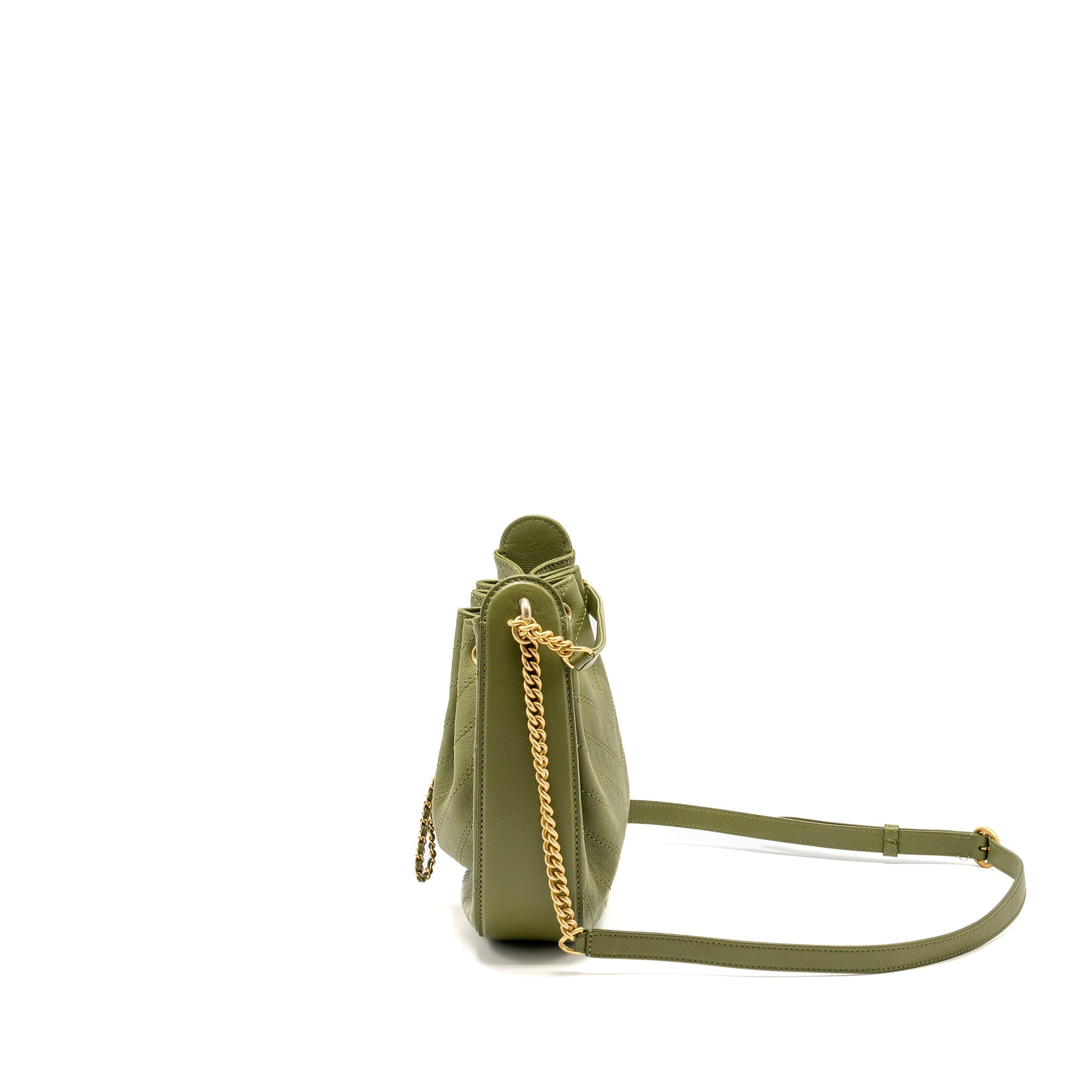 CHANEL DRAWSTRING BUCKET BAG GRAINED CALFSKIN OLIVE GREEN GHW