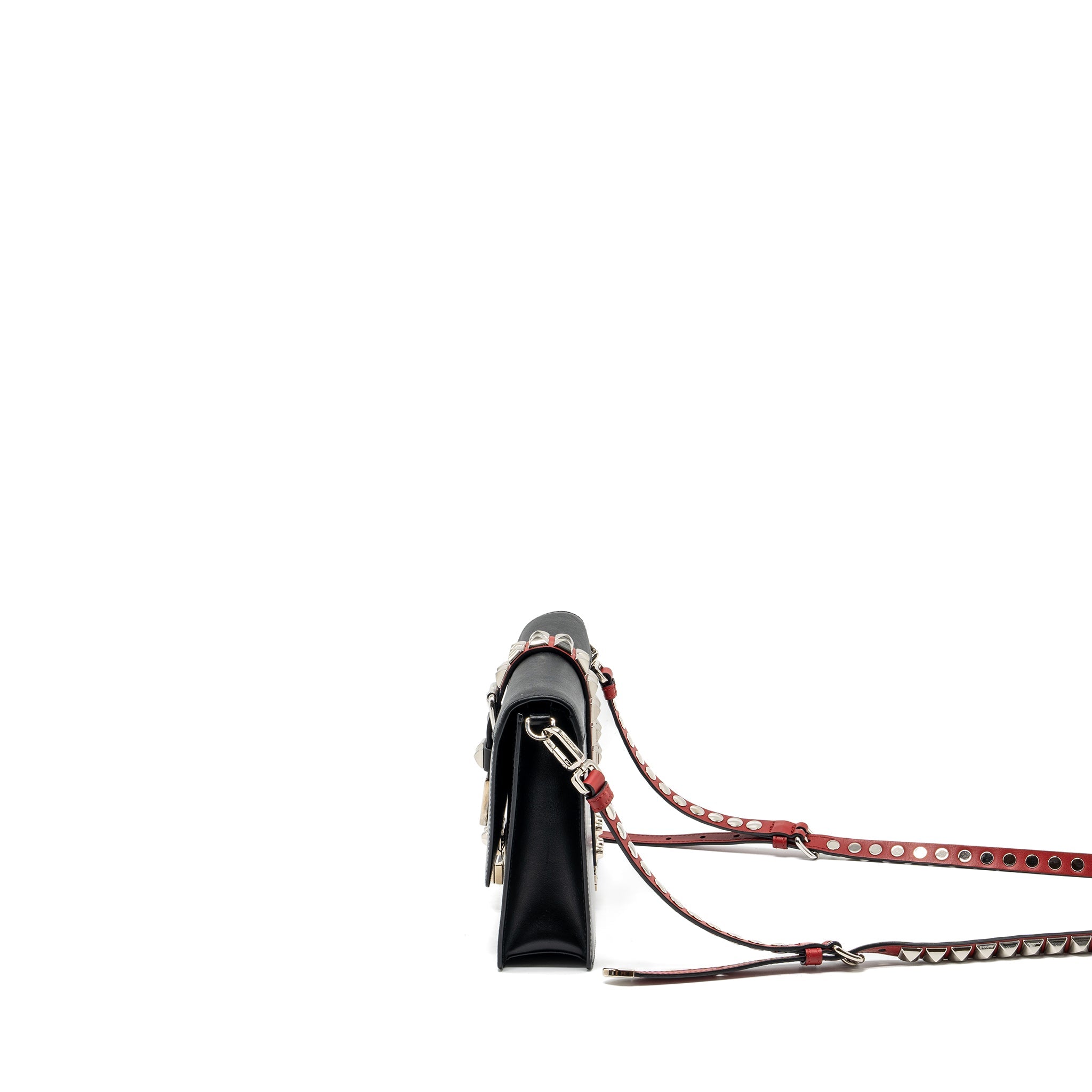 PRADA ELECTRA CITY FLAP BAG CALFSKIN BLACK / RED SHW