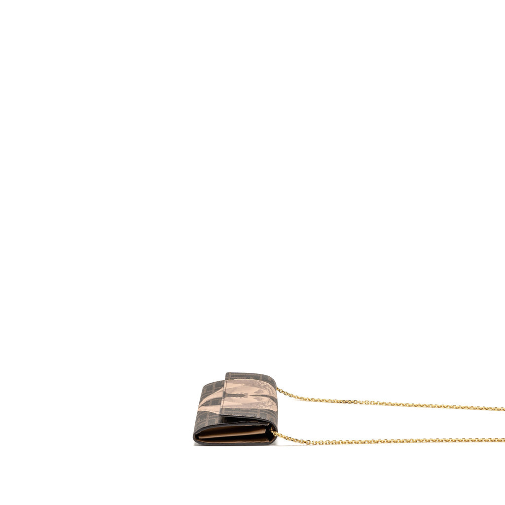 FENDI CONTINENTAL WALLET ON CHAIN FF FABRIC/CALFSKIN TOBACCO BROWN/BEIGE GHW