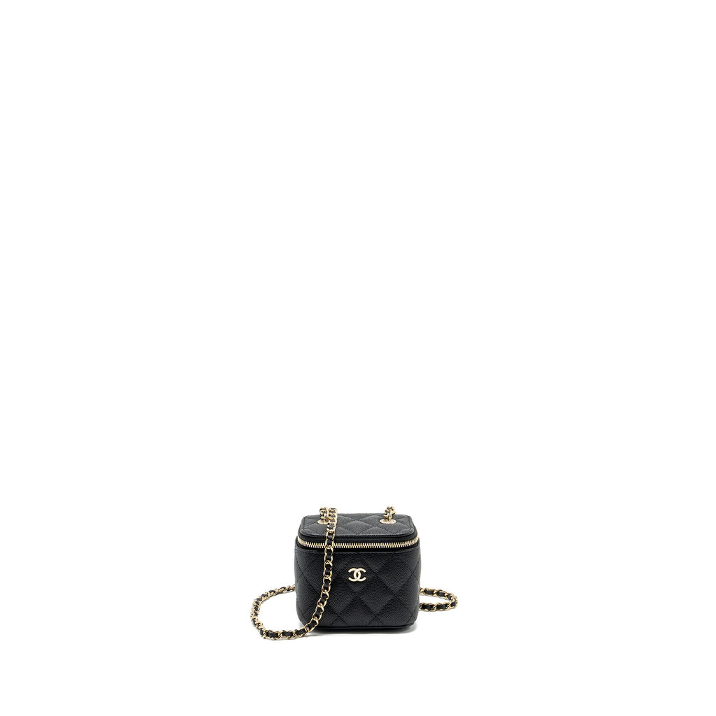 CHANEL 23C MINI VANITY CASE WITH CHAIN CAVIAR BLACK LGHW (MICROCHIP)