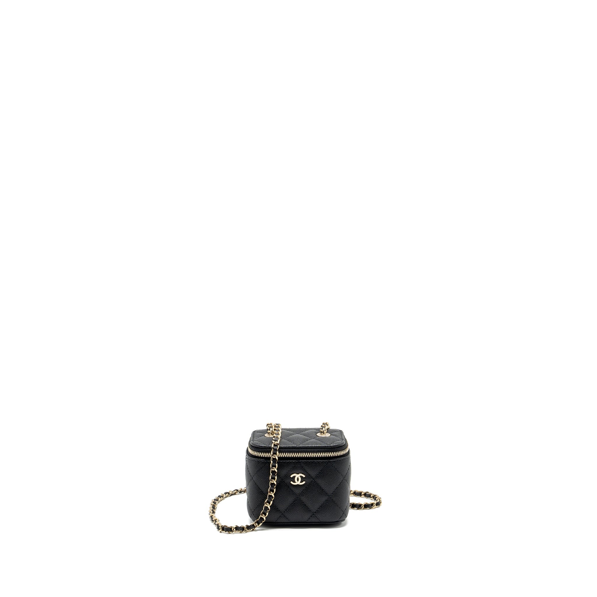 CHANEL 23C MINI VANITY CASE WITH CHAIN CAVIAR BLACK LGHW (MICROCHIP)
