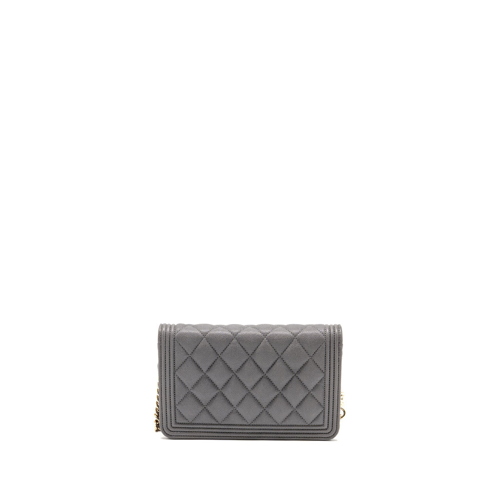 CHANEL BOY WALLET ON CHAIN CAVIAR GREY LGHW